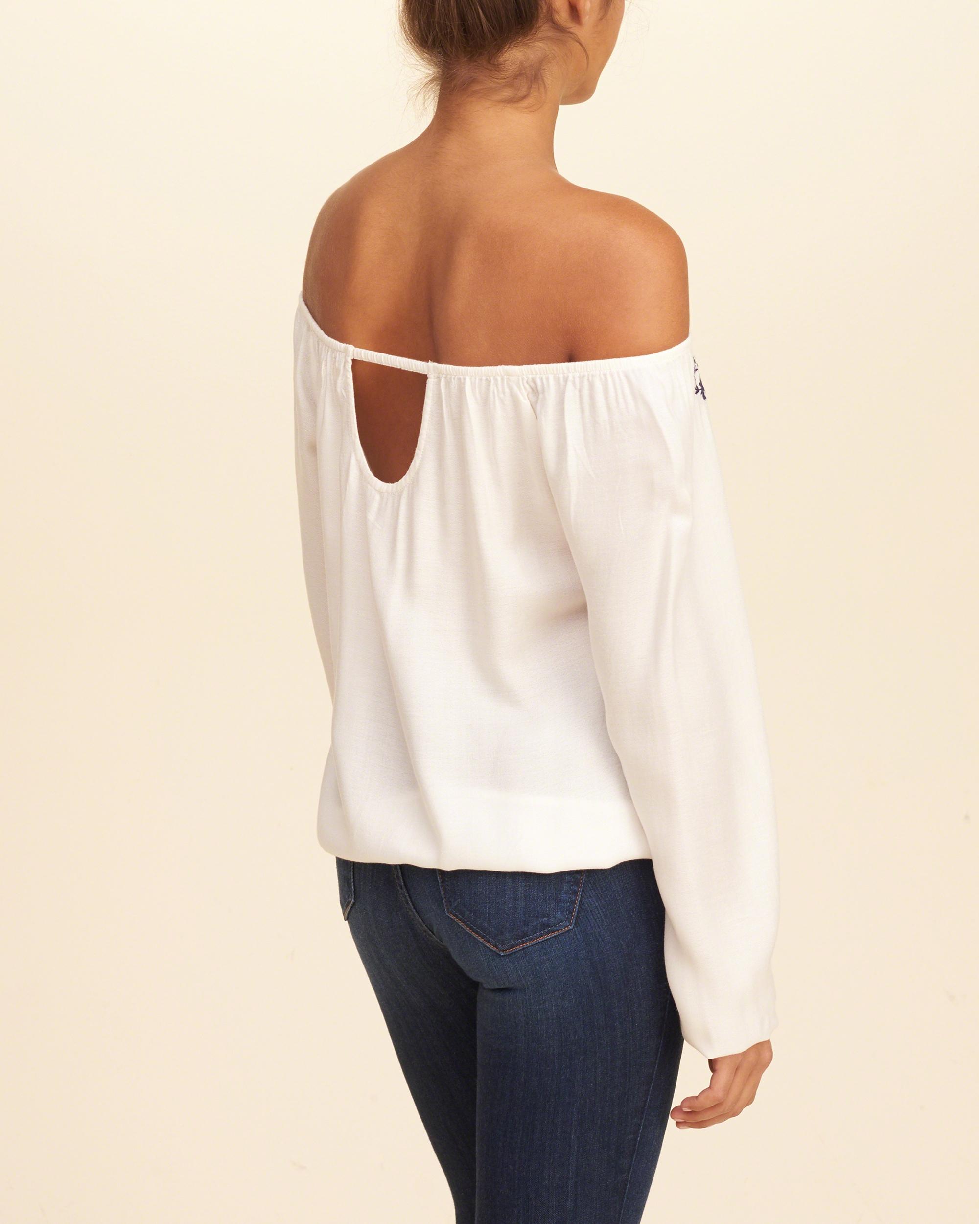 Hollister Synthetic Offtheshoulder Embroidered Tieneck Top in White