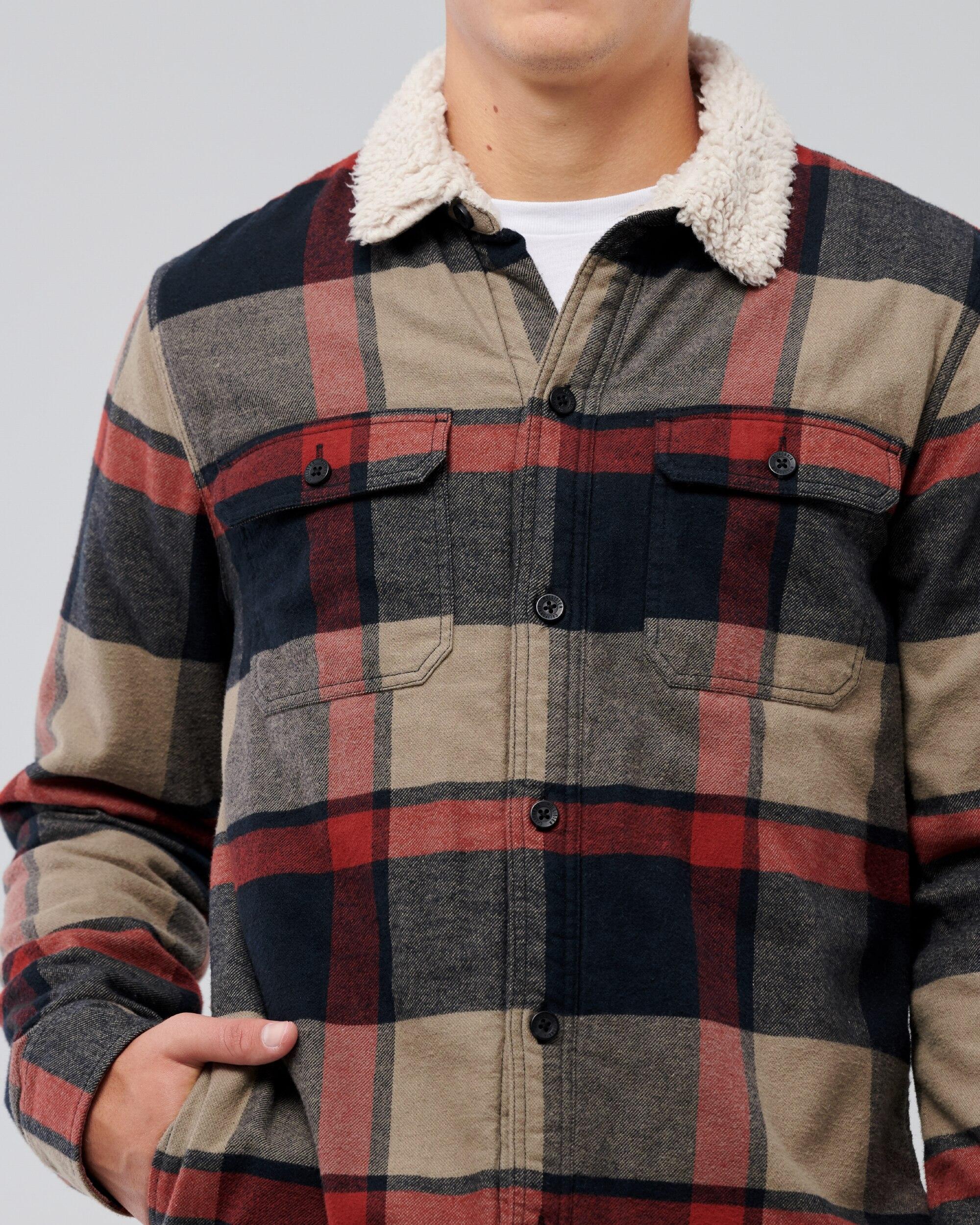 Flannel Jacket For Men Haellun Men's Sherpa-Lined Flannel Shirt