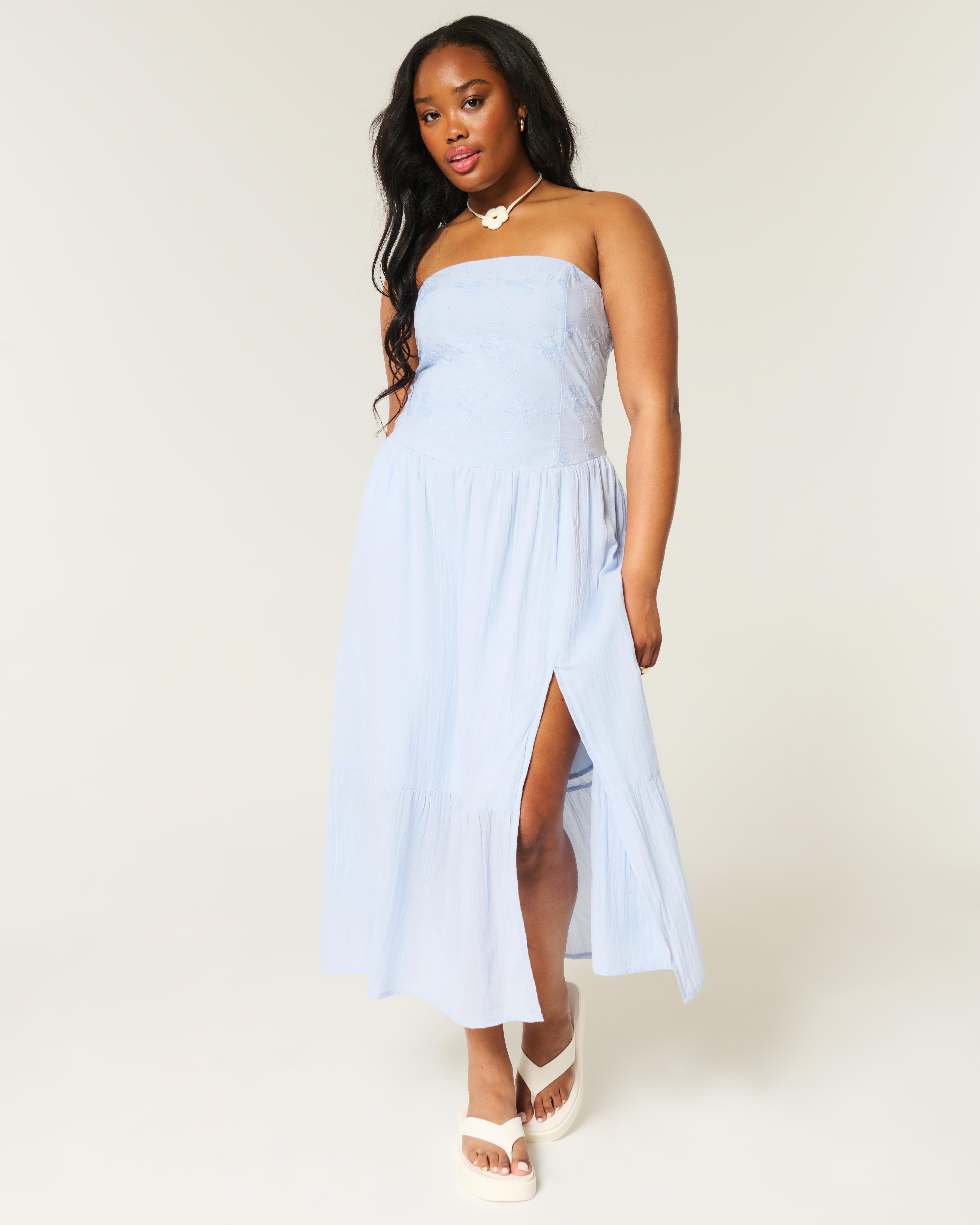 Hollister Strapless Embroidered Maxi Dress in Blue | Lyst UK Hollister Strapless Embroidered Maxi Dress in Blue | Lyst UK