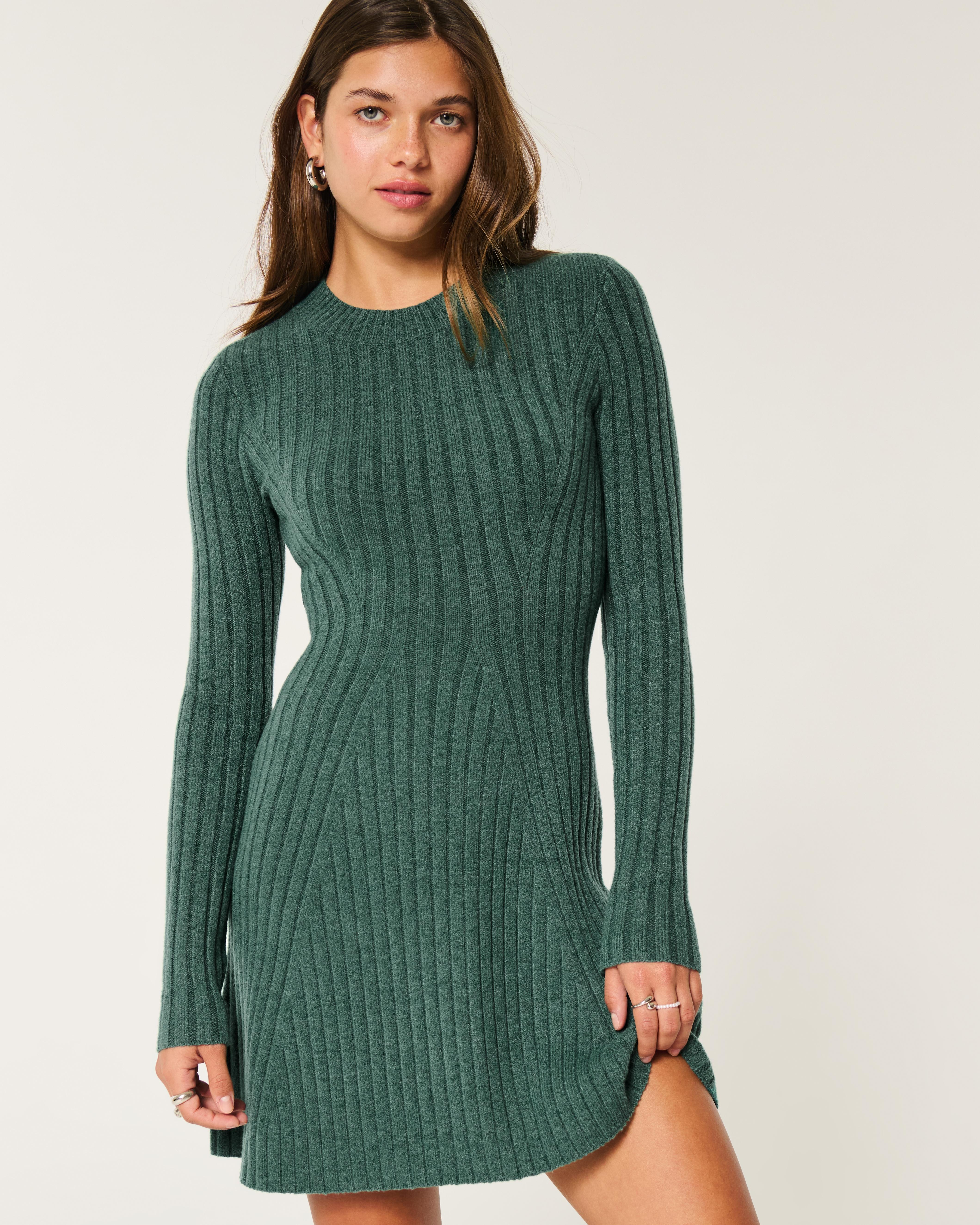 Hollister Ribbed Skater Mini Sweater Dress in Green Lyst UK