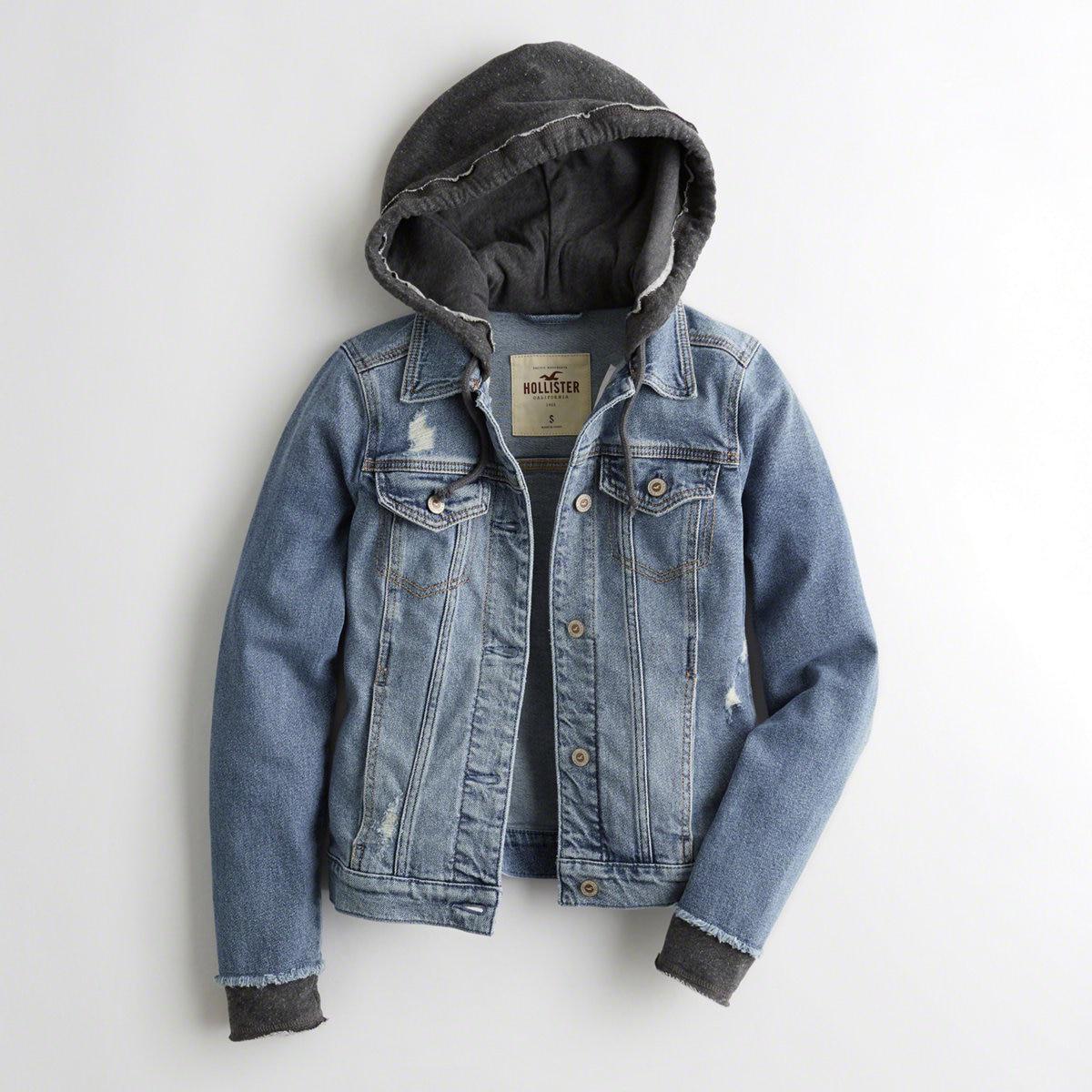 hollister jean jacket with hood