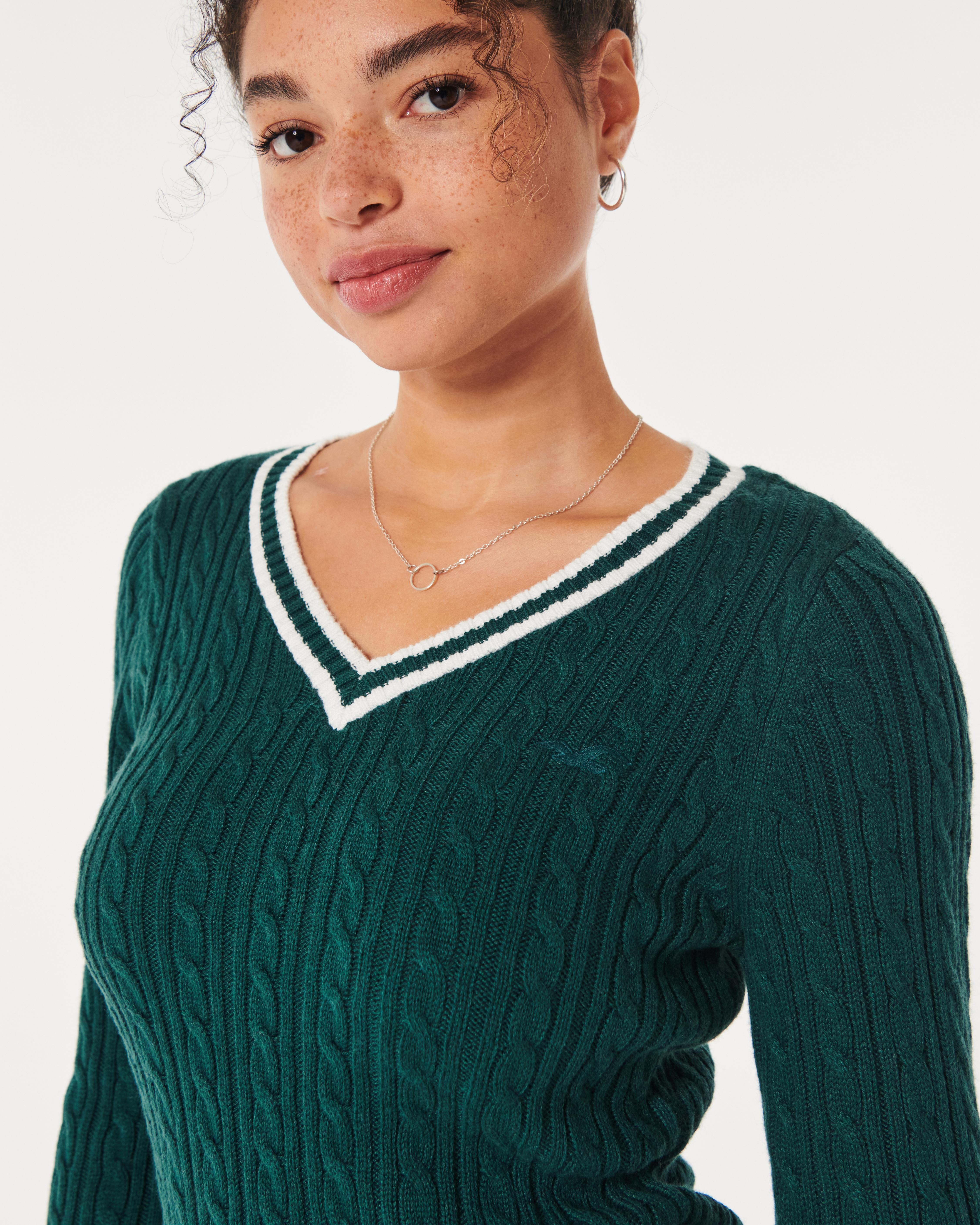 Hollister Cable knit Icon V neck Sweater in Green Lyst UK