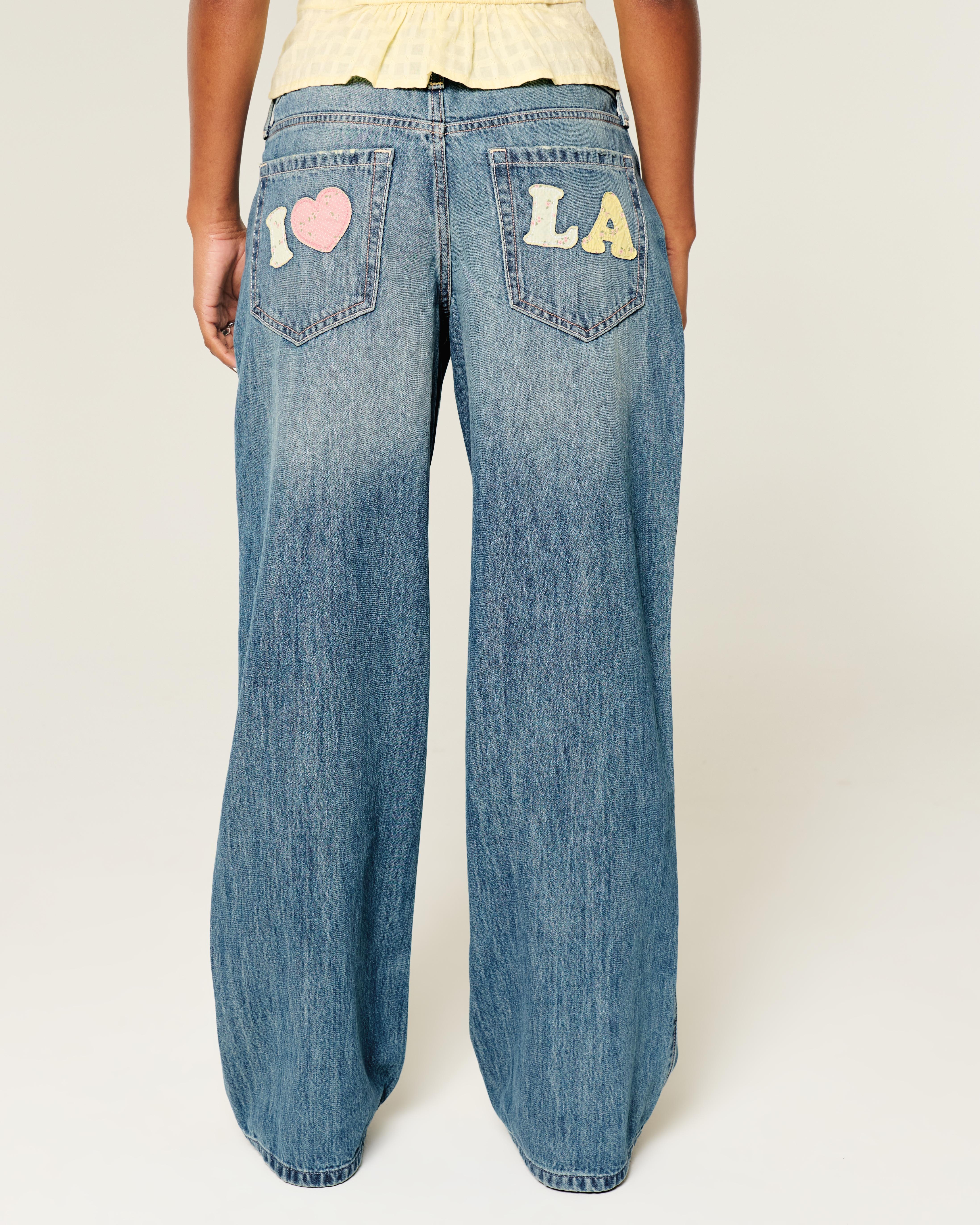 Hollister Low-rise Medium Wash Los Angeles Graphic Baggy Jeans in
