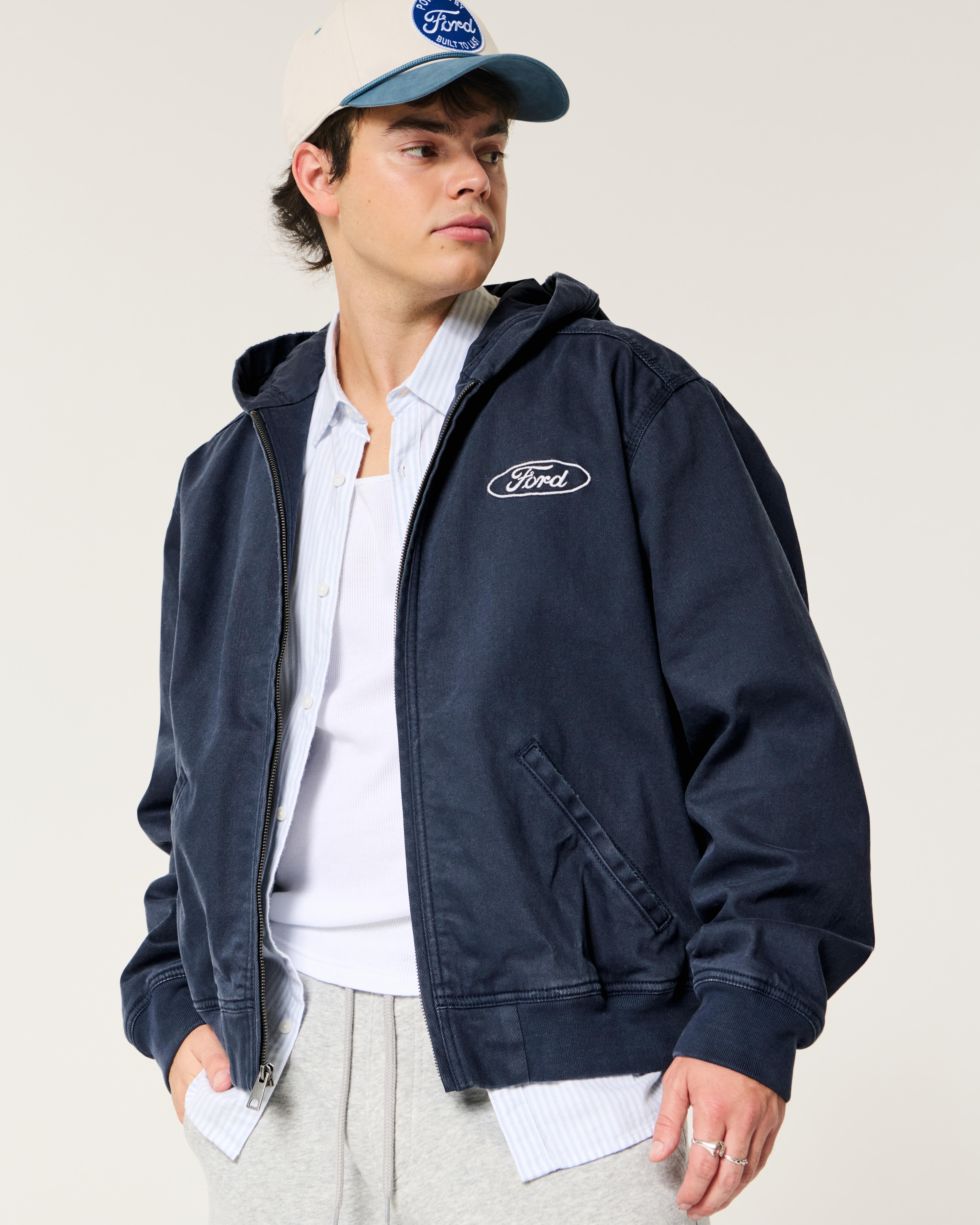 Hollister Workwear-Jacke mit Ford-Grafik und Kapuze in Blau für