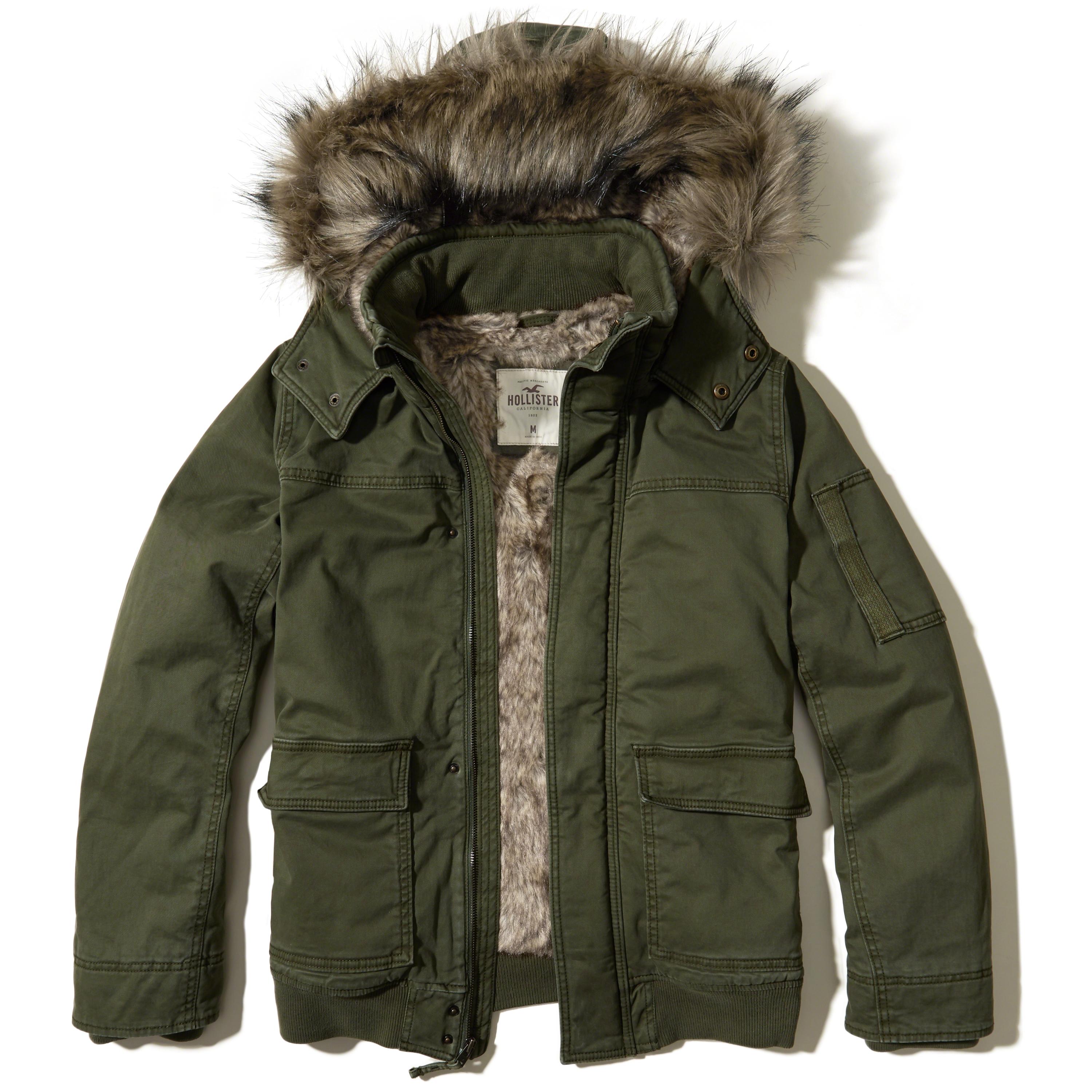 Lyst - Hollister Faux Fur Lined Twill Bomber Jacket in Green for Men ...