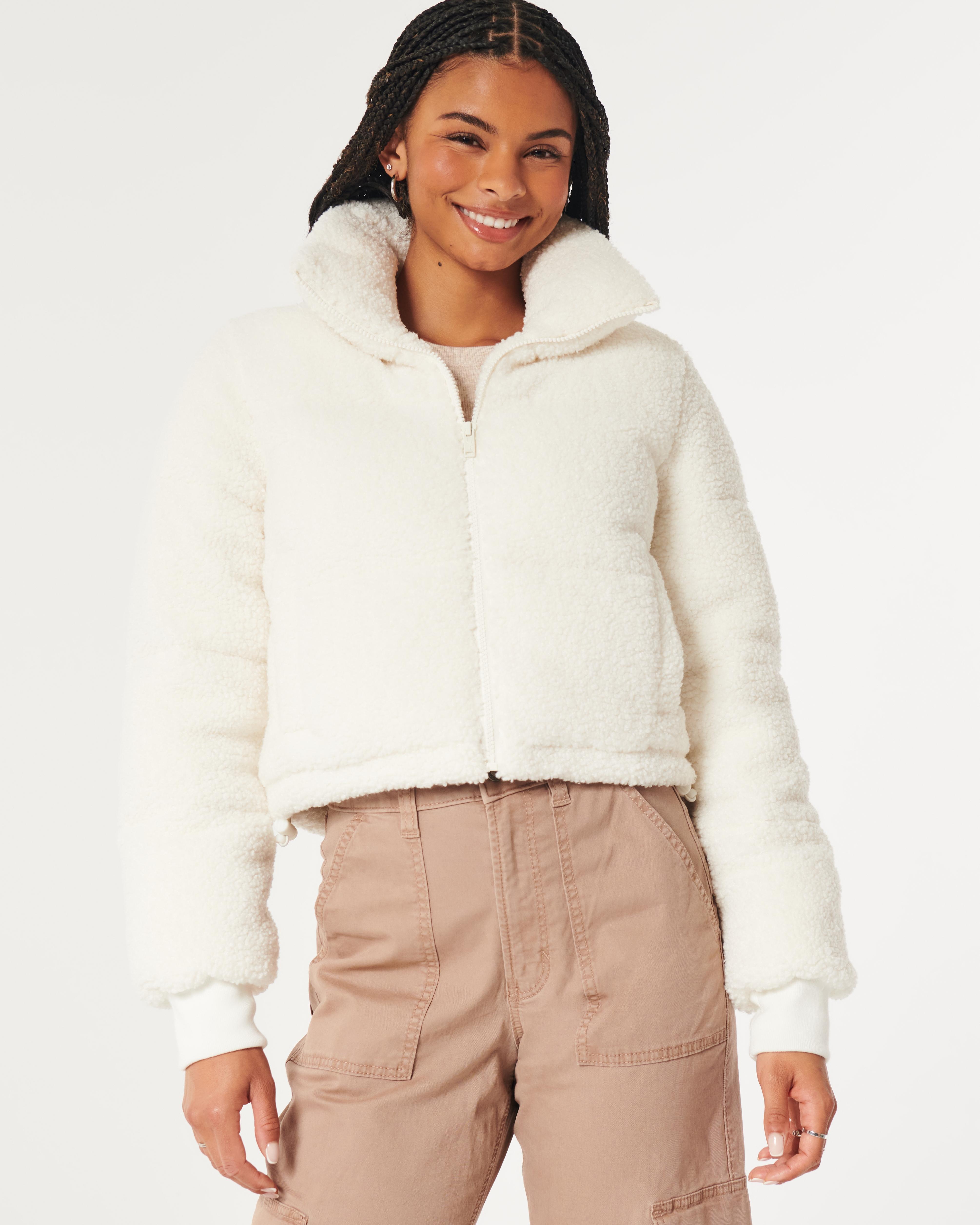 Hollister Ultimate Mini Sherpa Puffer Jacket in Natural