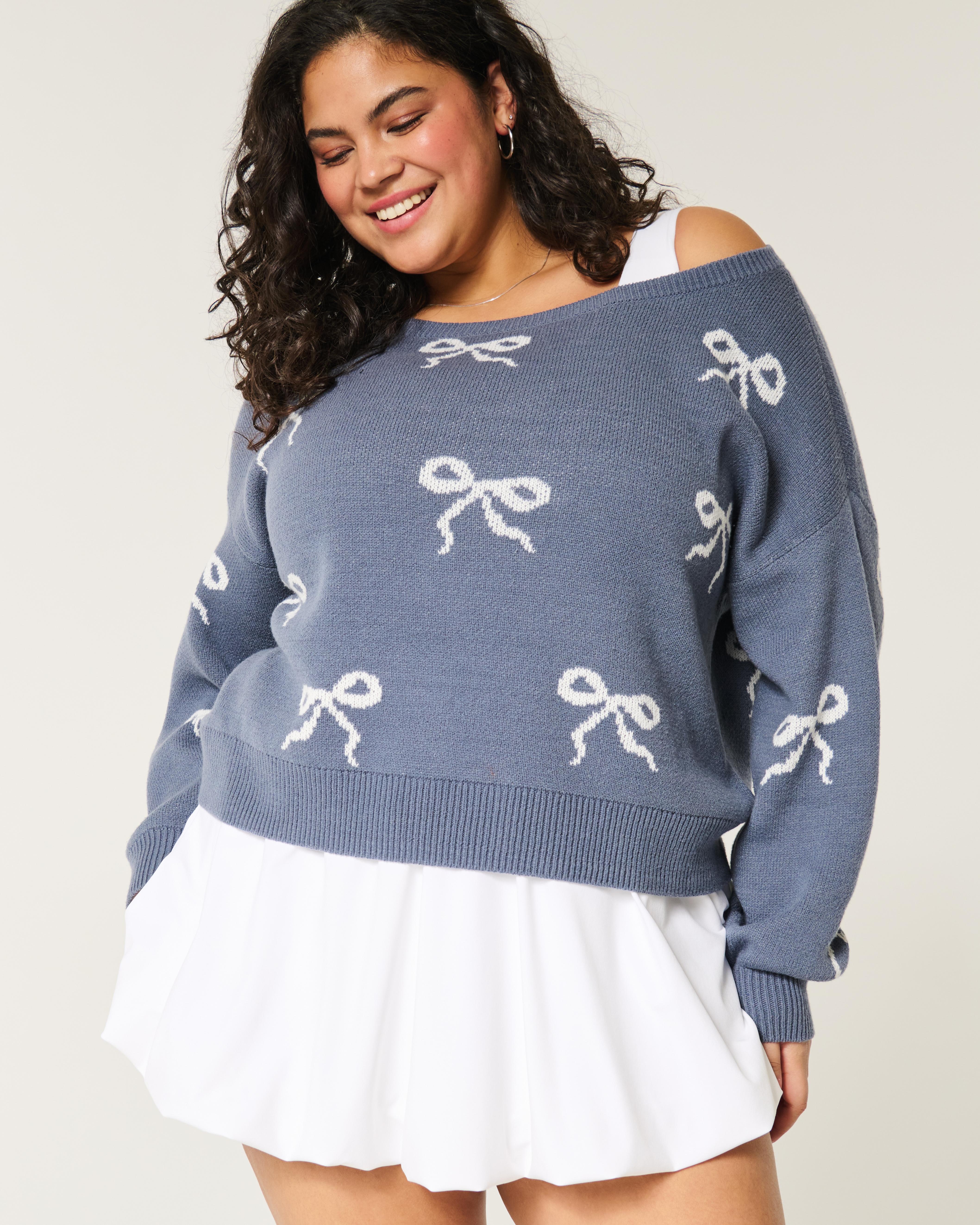 Hollister Easy Bow Graphic Off-the-shoulder Sweater in Blue Lyst UK