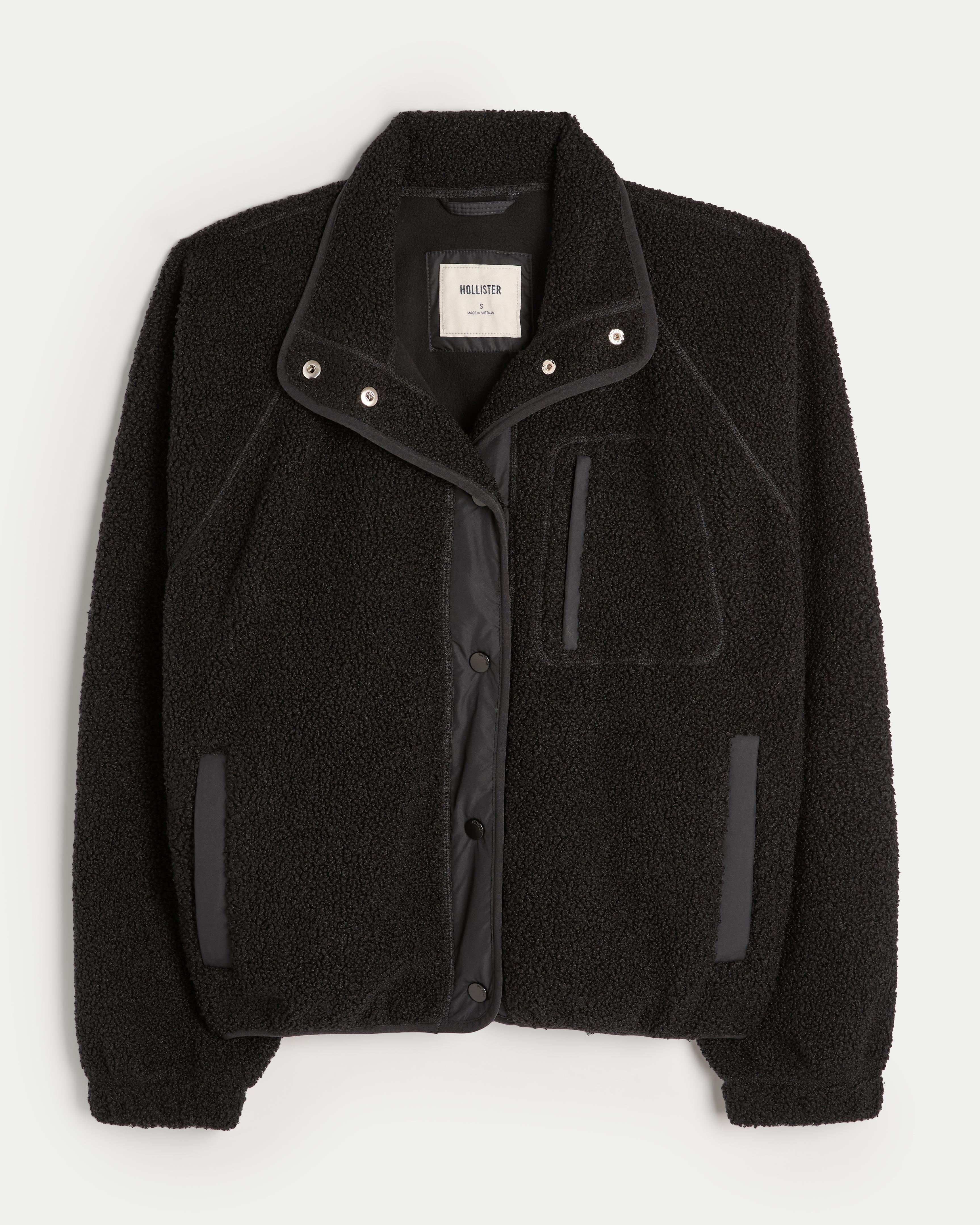 Hollister Button-up Sherpa Jacket in Black Lyst UK