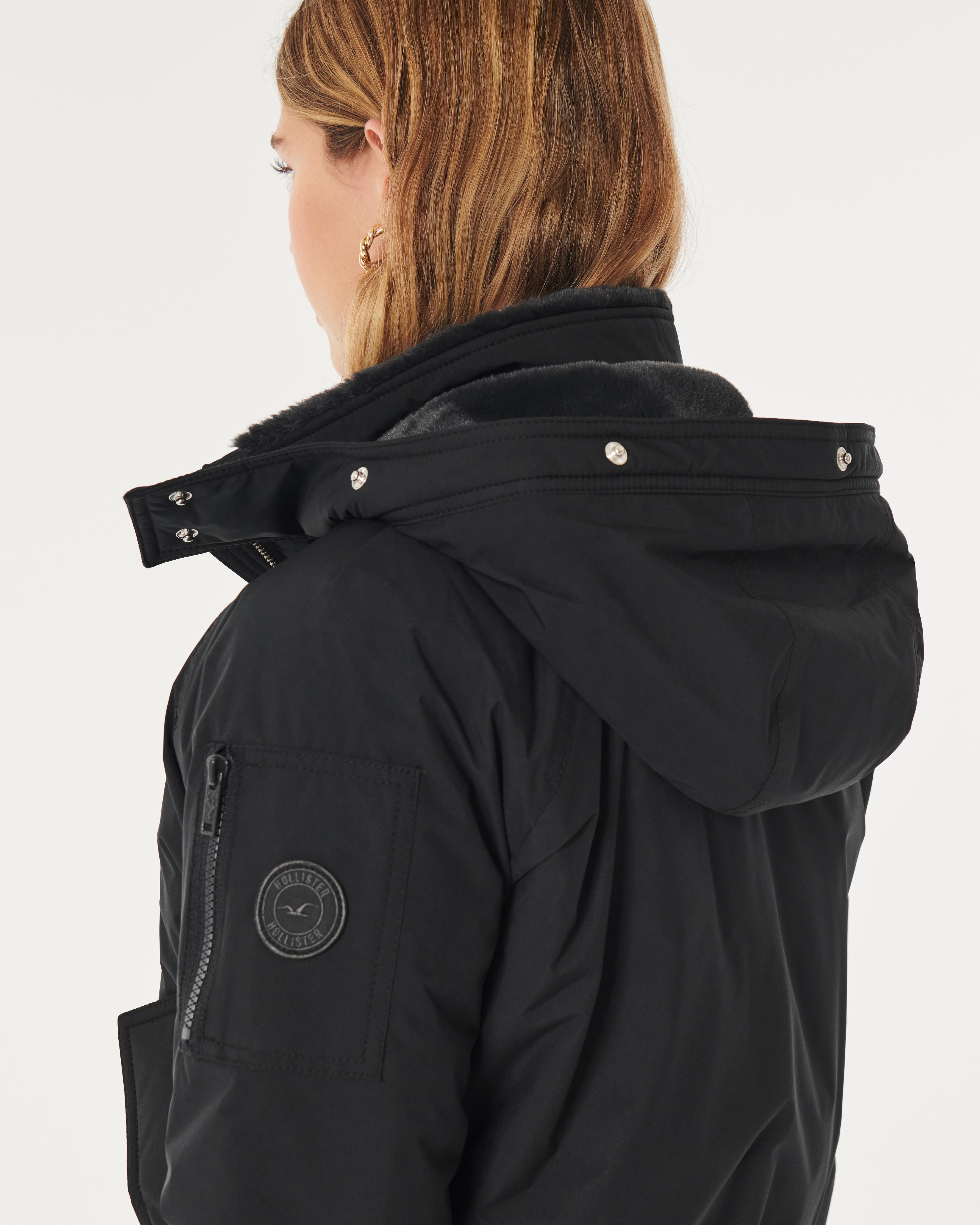 Black fur lined bomber jacket hotsell