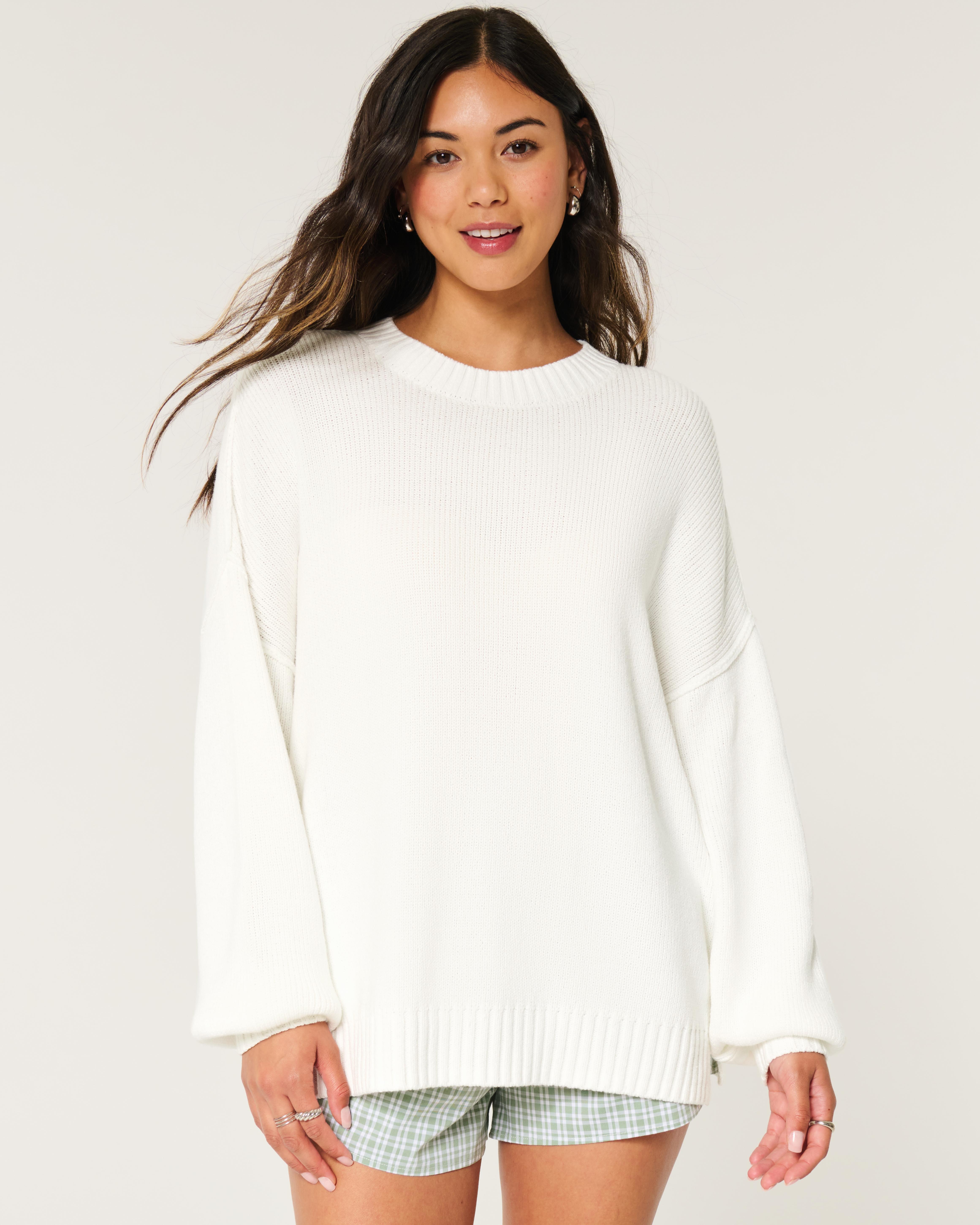 Oversized crew neck sweater hollister sale
