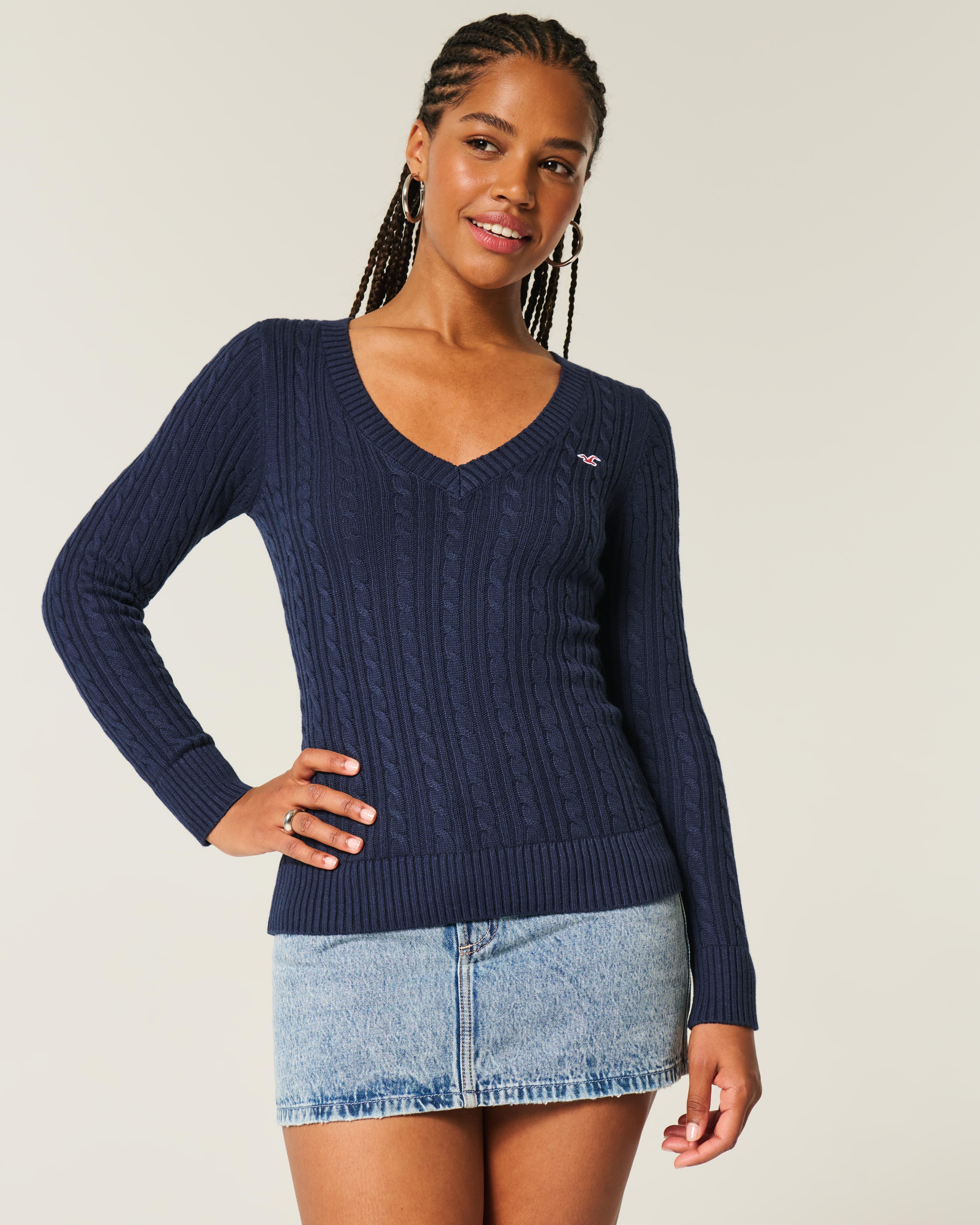 Hollister Cable-knit Icon V-neck Sweater in Blue Lyst UK