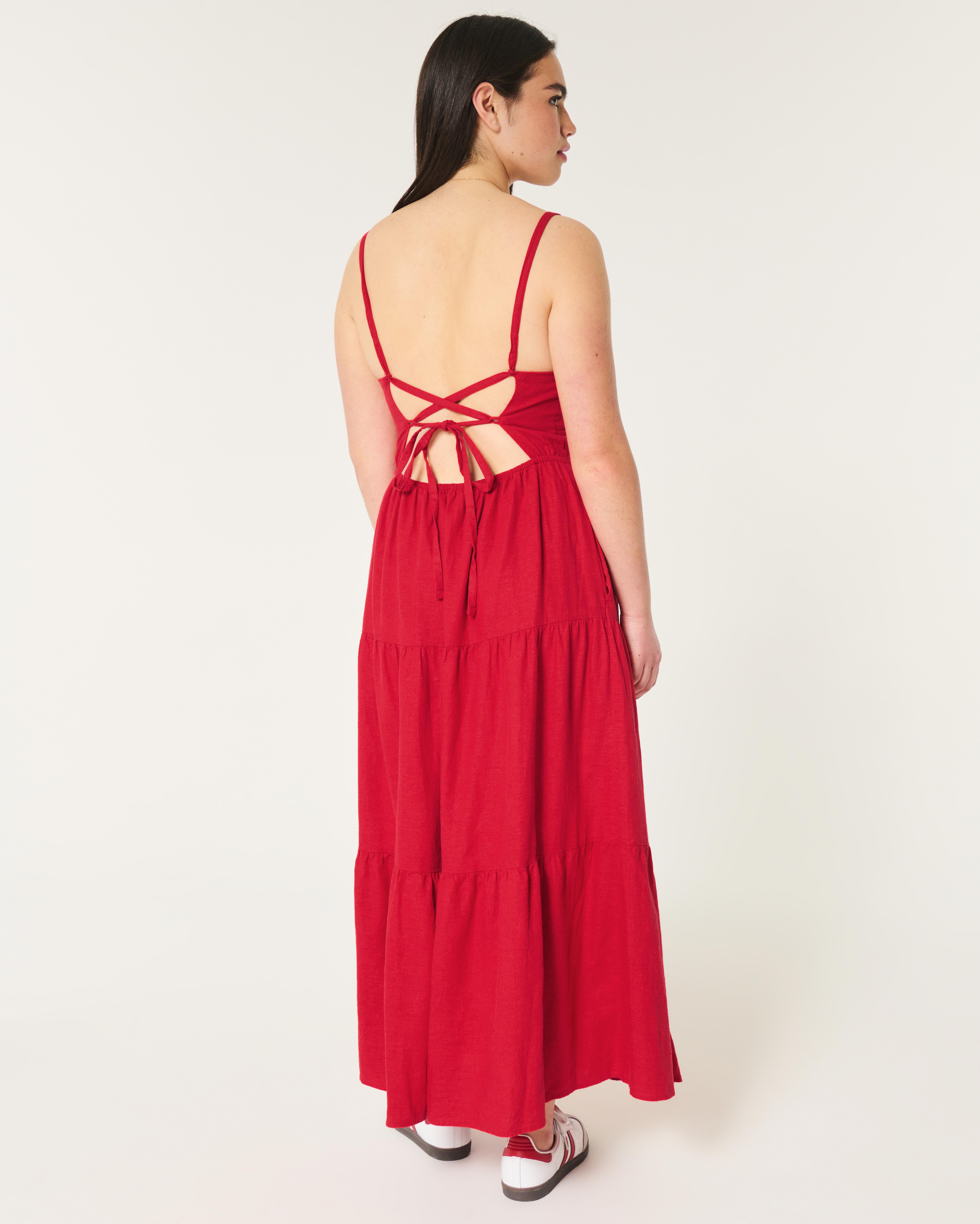 Hollister Linen Blend Open Back Maxi Dress in Red Lyst UK
