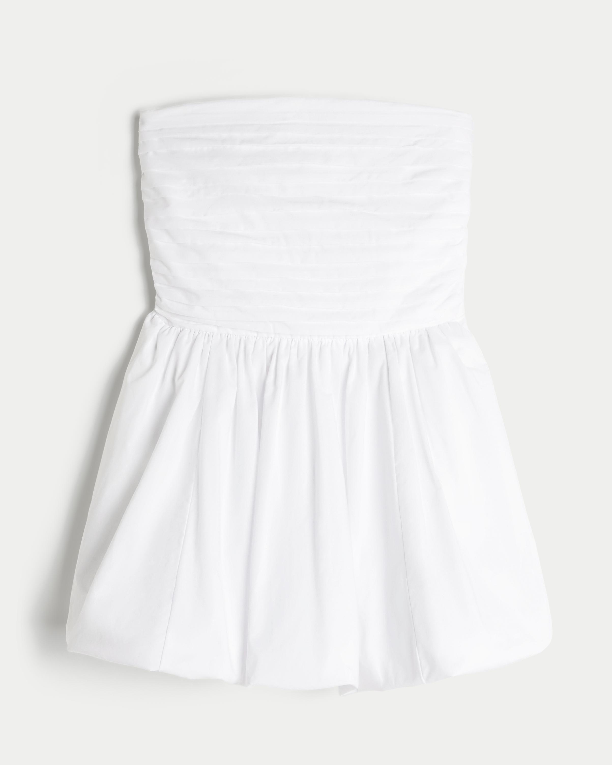 ruched bubble skort dress Off White Strapless Bubble Hem Ruched Mini Dress