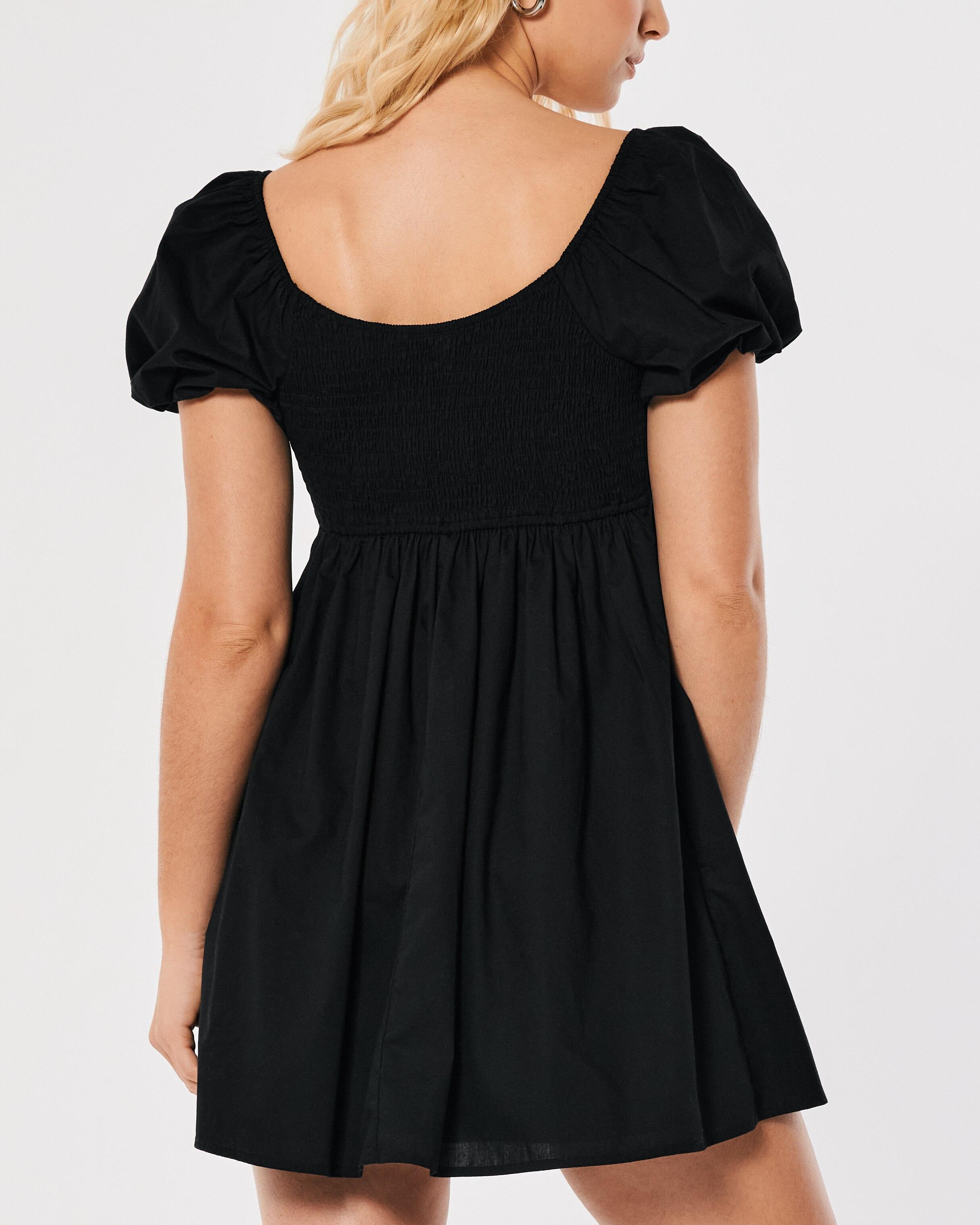 Hollister Short-sleeve Poplin Babydoll Mini Dress in Black | Lyst UK