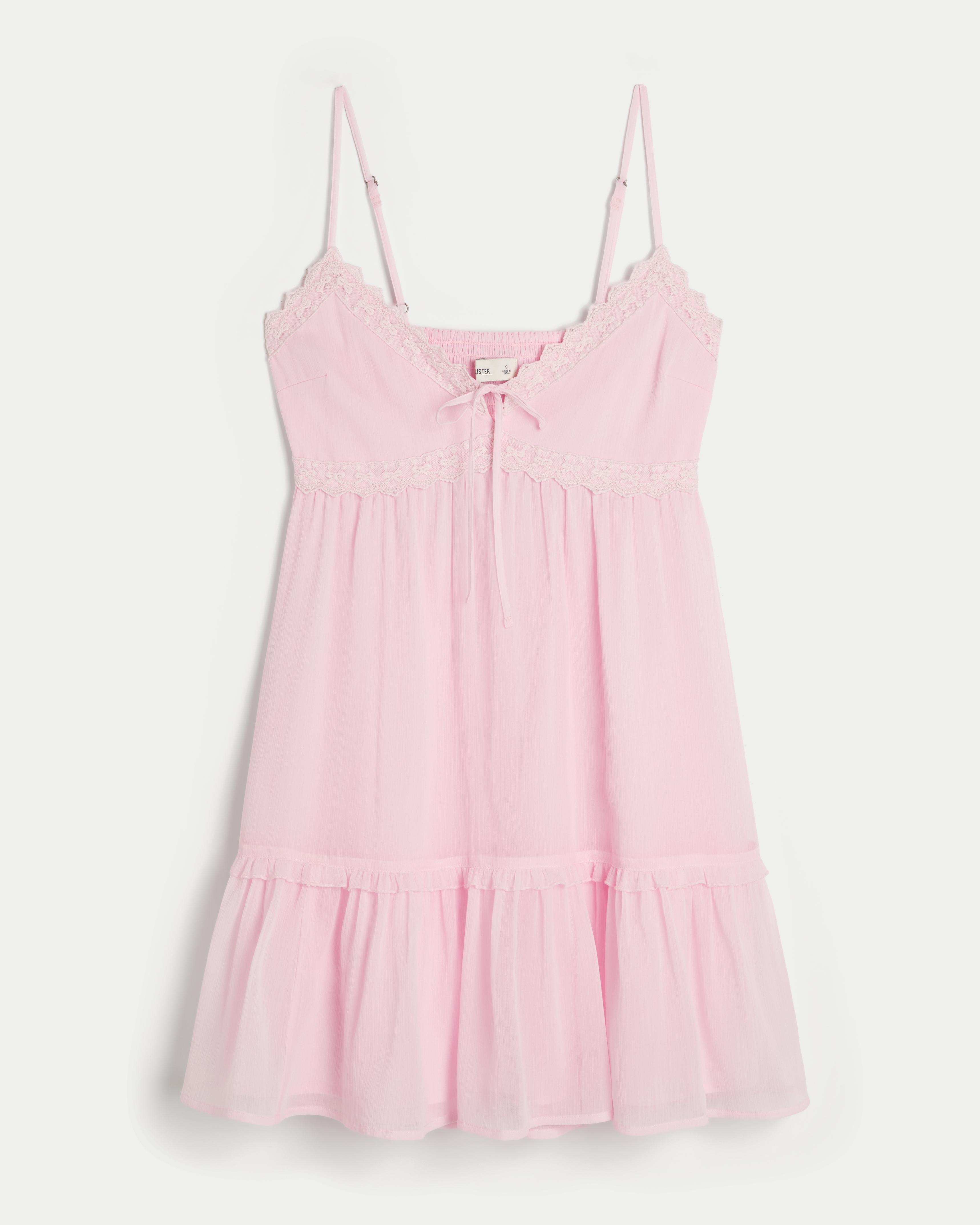Hollister Chiffon Babydoll Mini Dress in Pink | Lyst UK