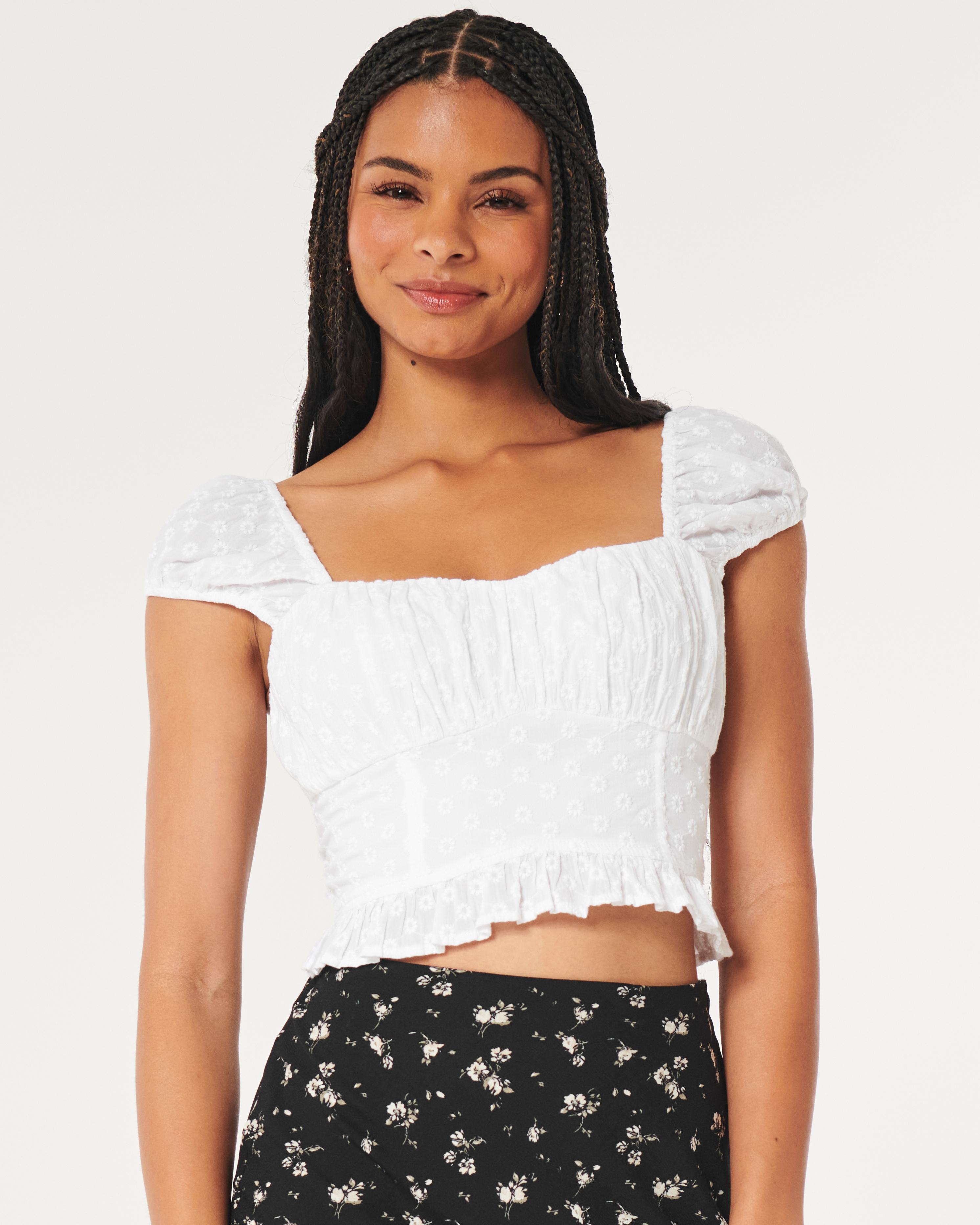Hollister Mini Puff Sleeve Crop Peplum Top in White Lyst UK