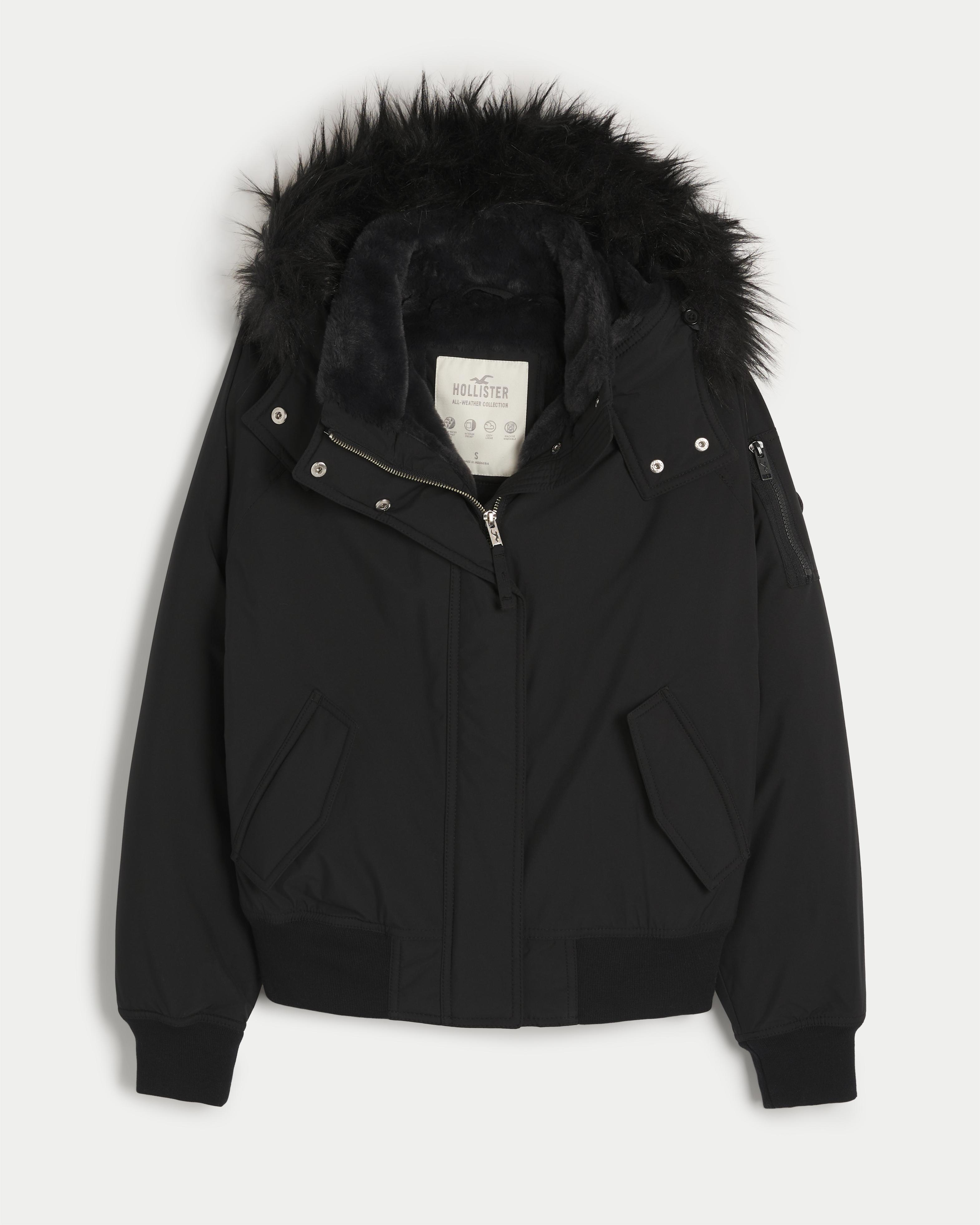 Hollister All-weather Faux Fur-lined Bomber Jacket in Black