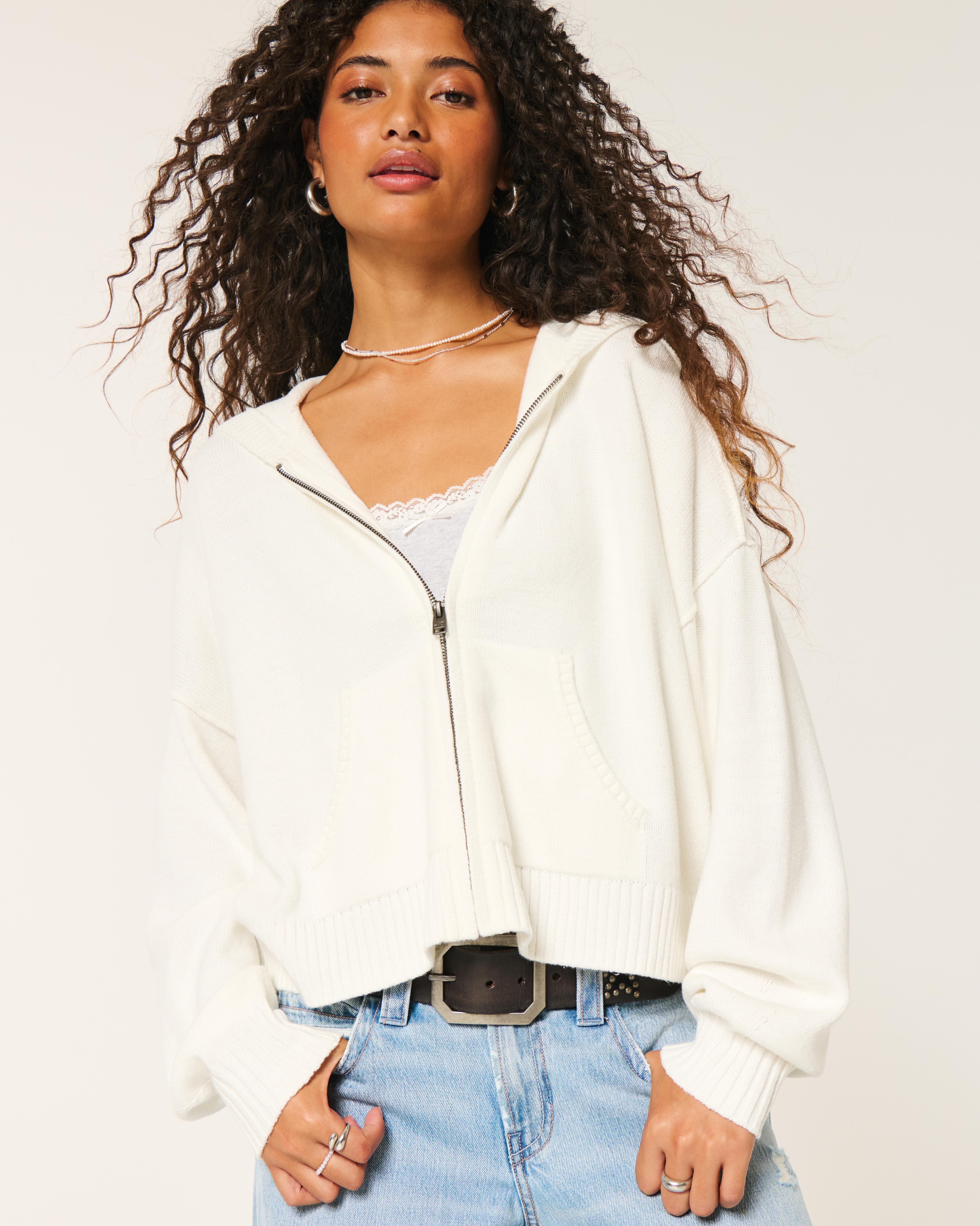Hollister Boxy Zip-up Sweater Hoodie in White Lyst UK