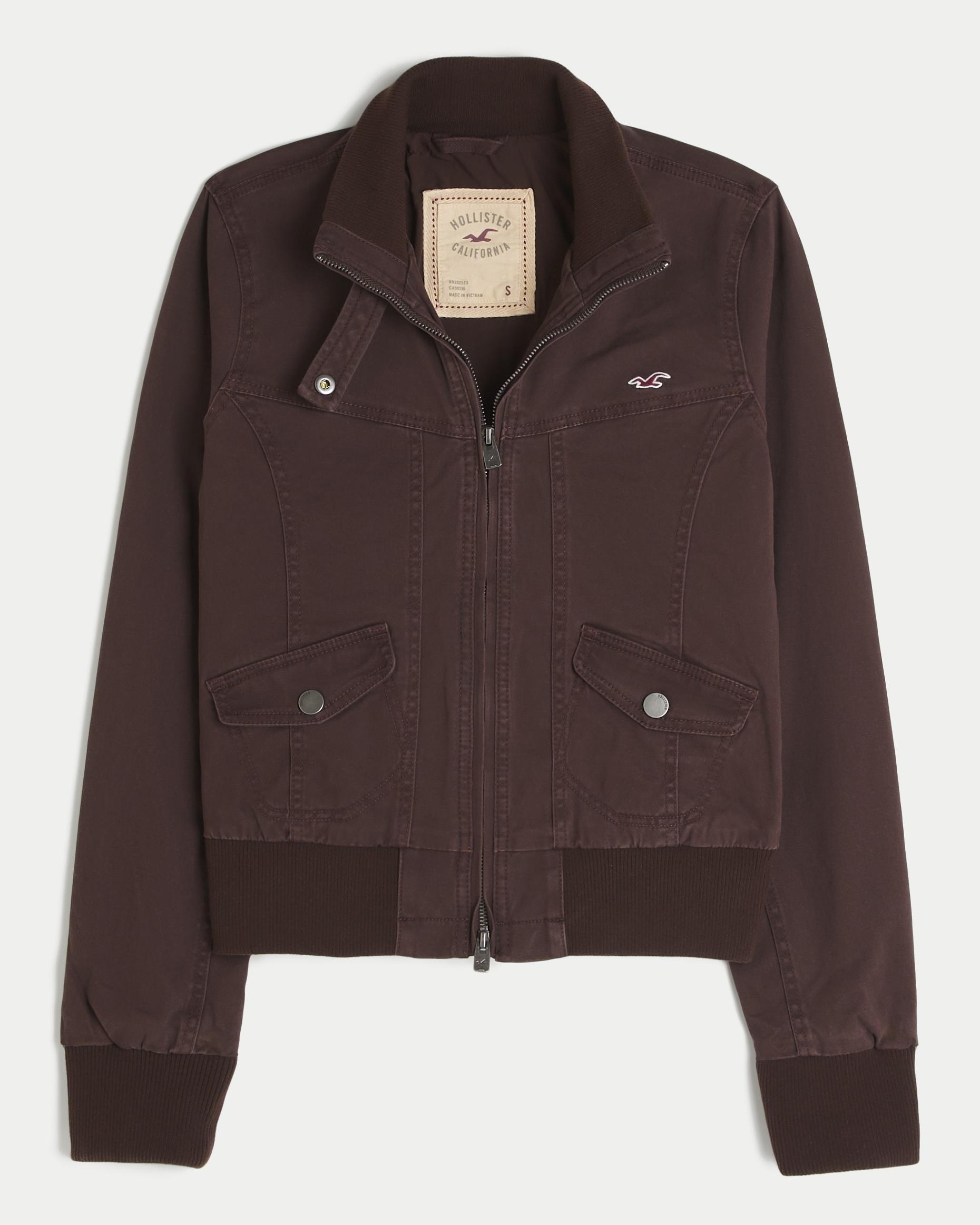 Hollister Zip-up Twill Jacket in Brown | Lyst UK