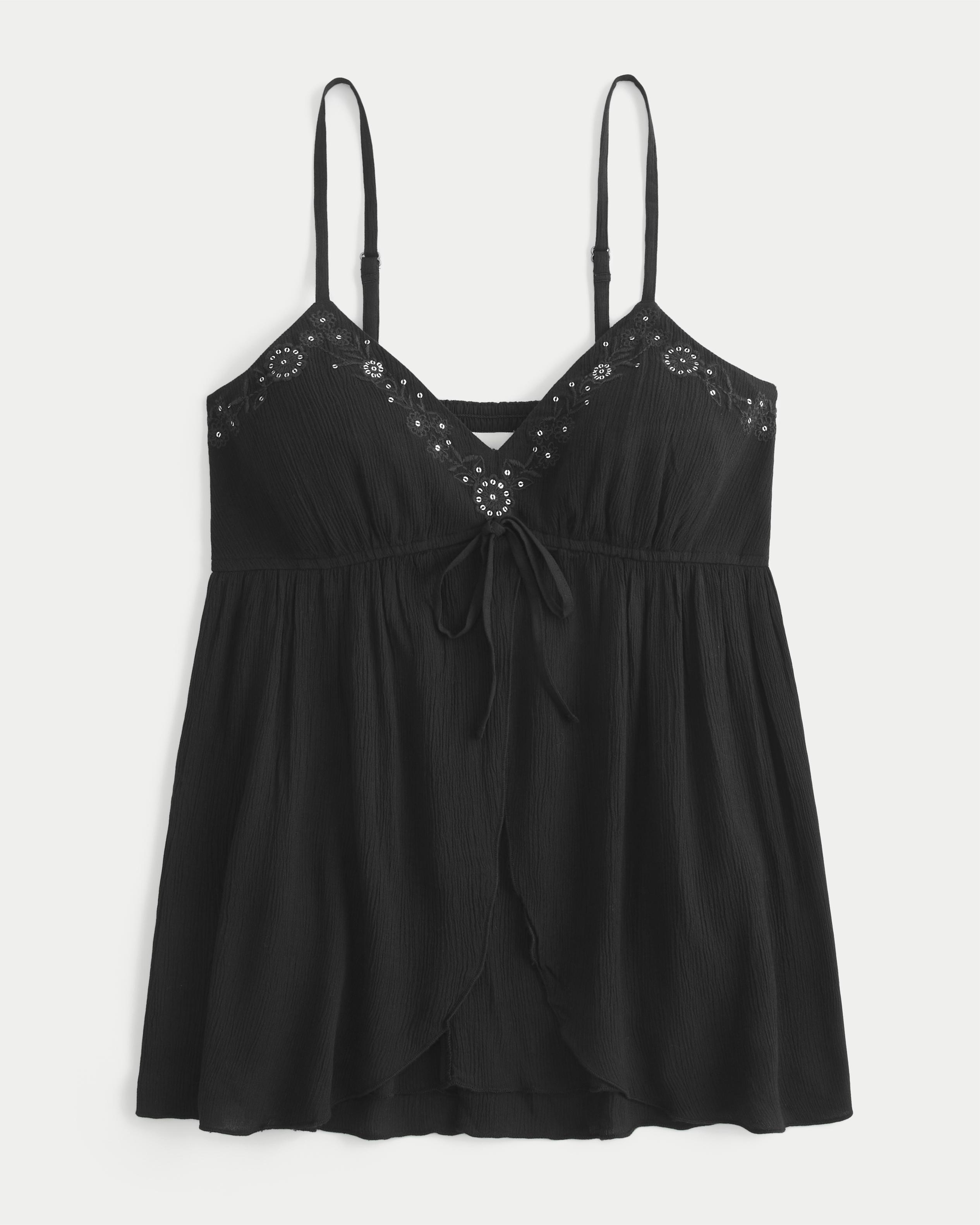 Hollister Crinkle Shine Flyaway Babydoll Top in Black | Lyst UK