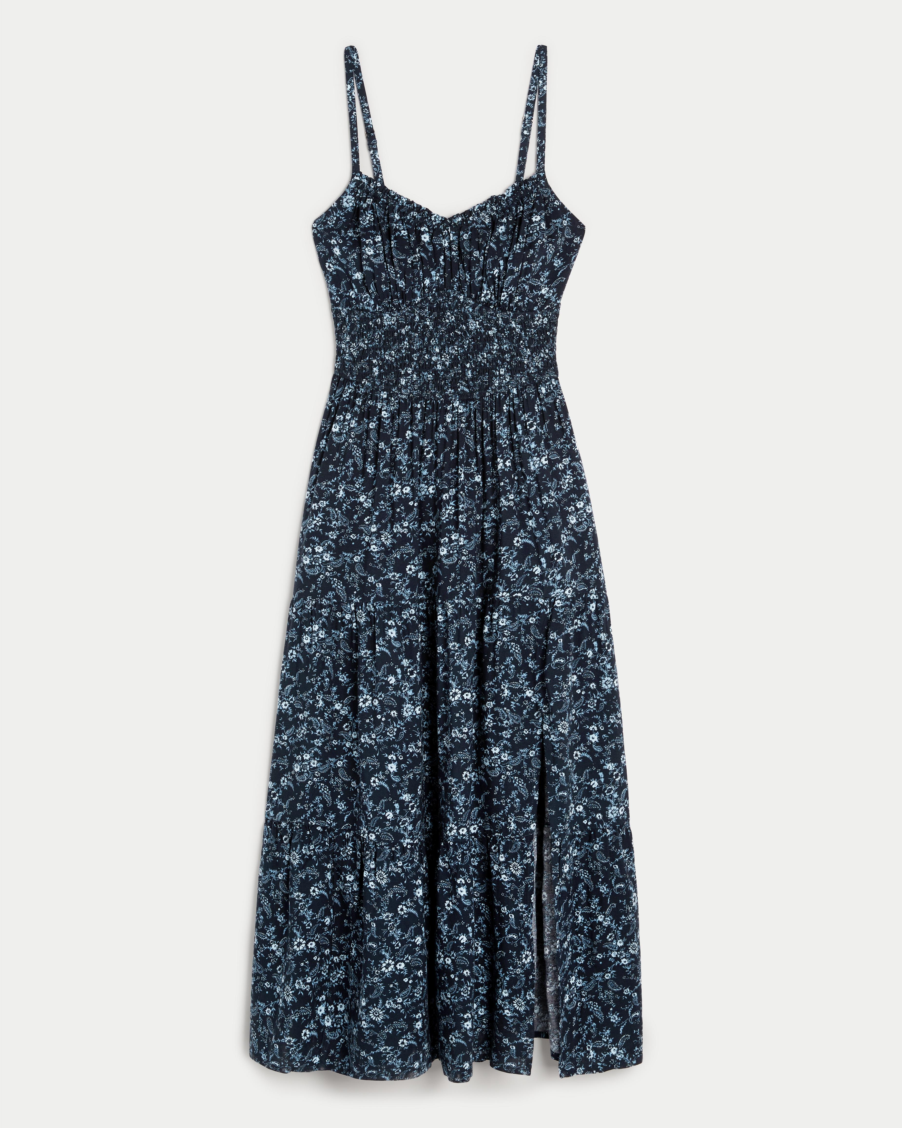 Hollister Smocked Waist Crisscross Back Midi Dress in Blue | Lyst UK