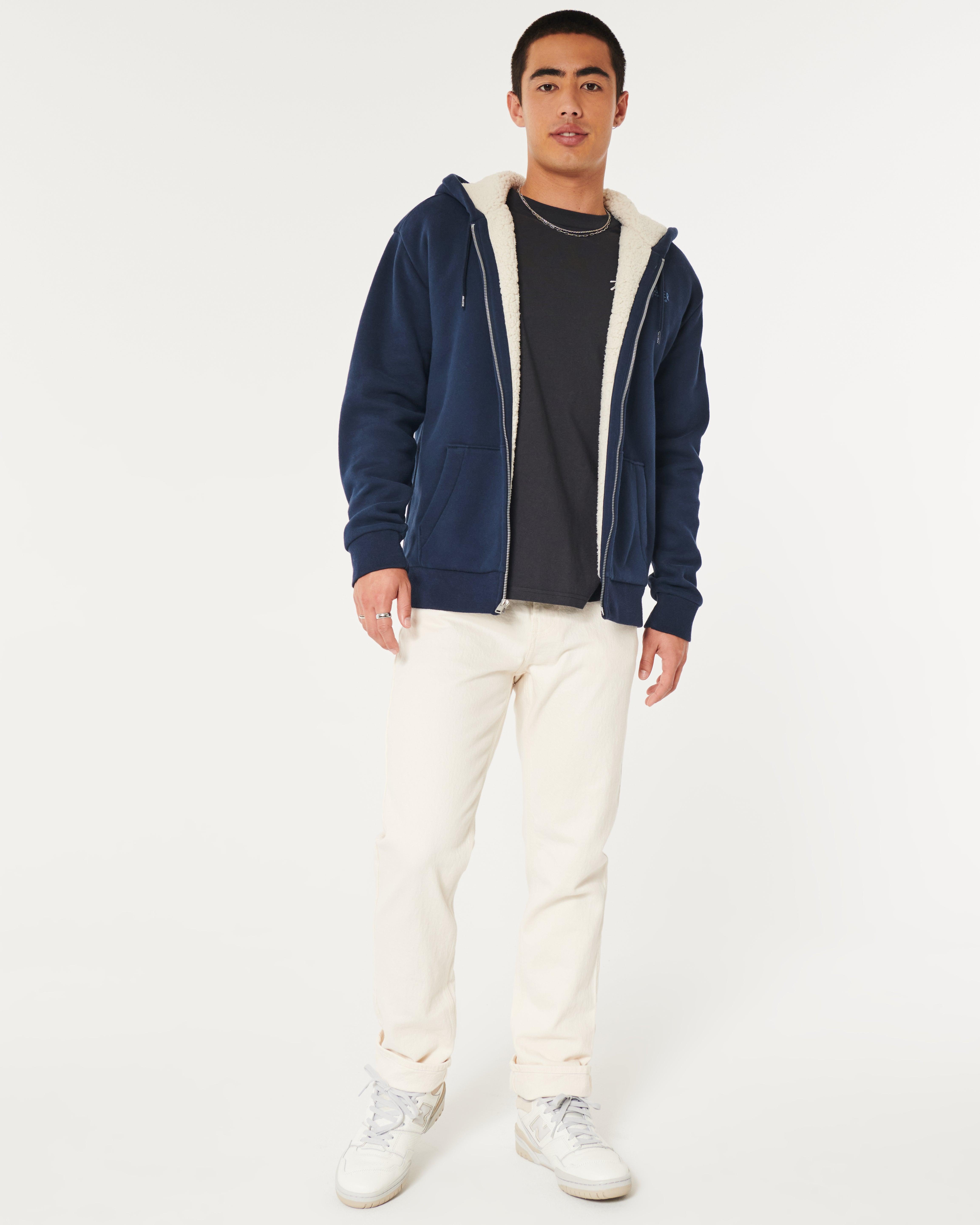 Hollister Faux Shearling-lined Zip-up Hoodie in Blue for Men | Lyst UK