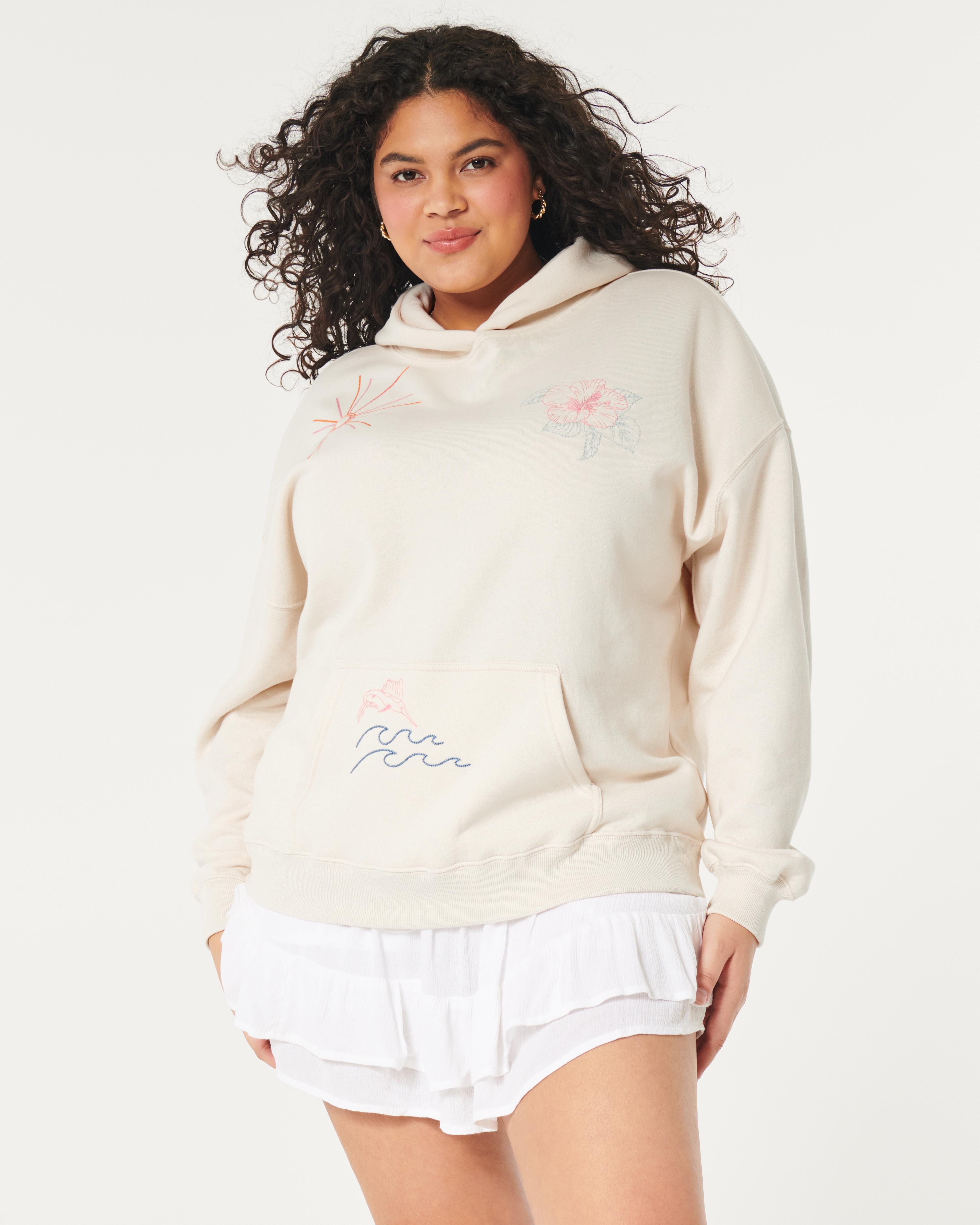 Hollister rose embroidered graphic hoodie sale