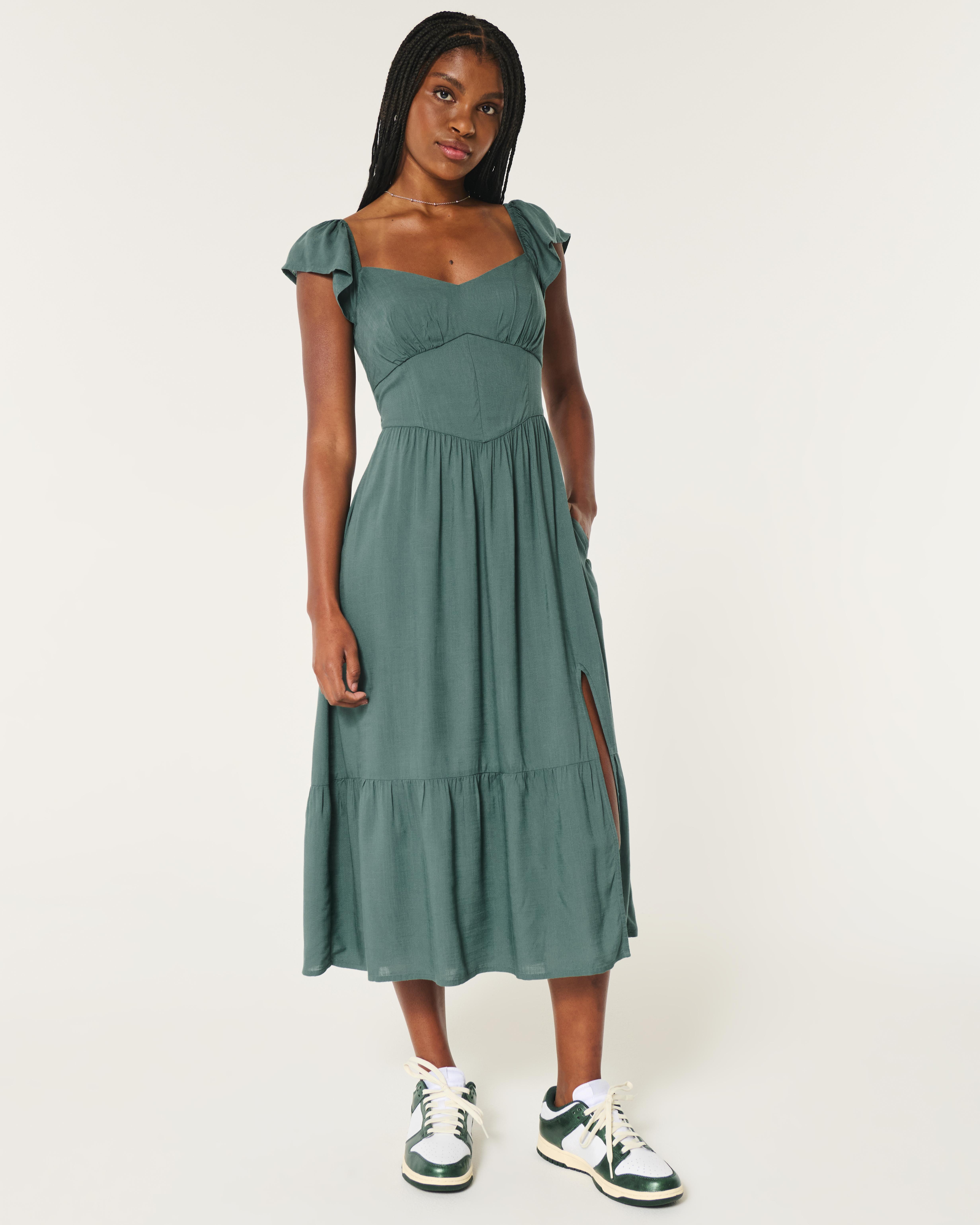 Hollister Lace-up Back Midi Dress in Green Lyst UK