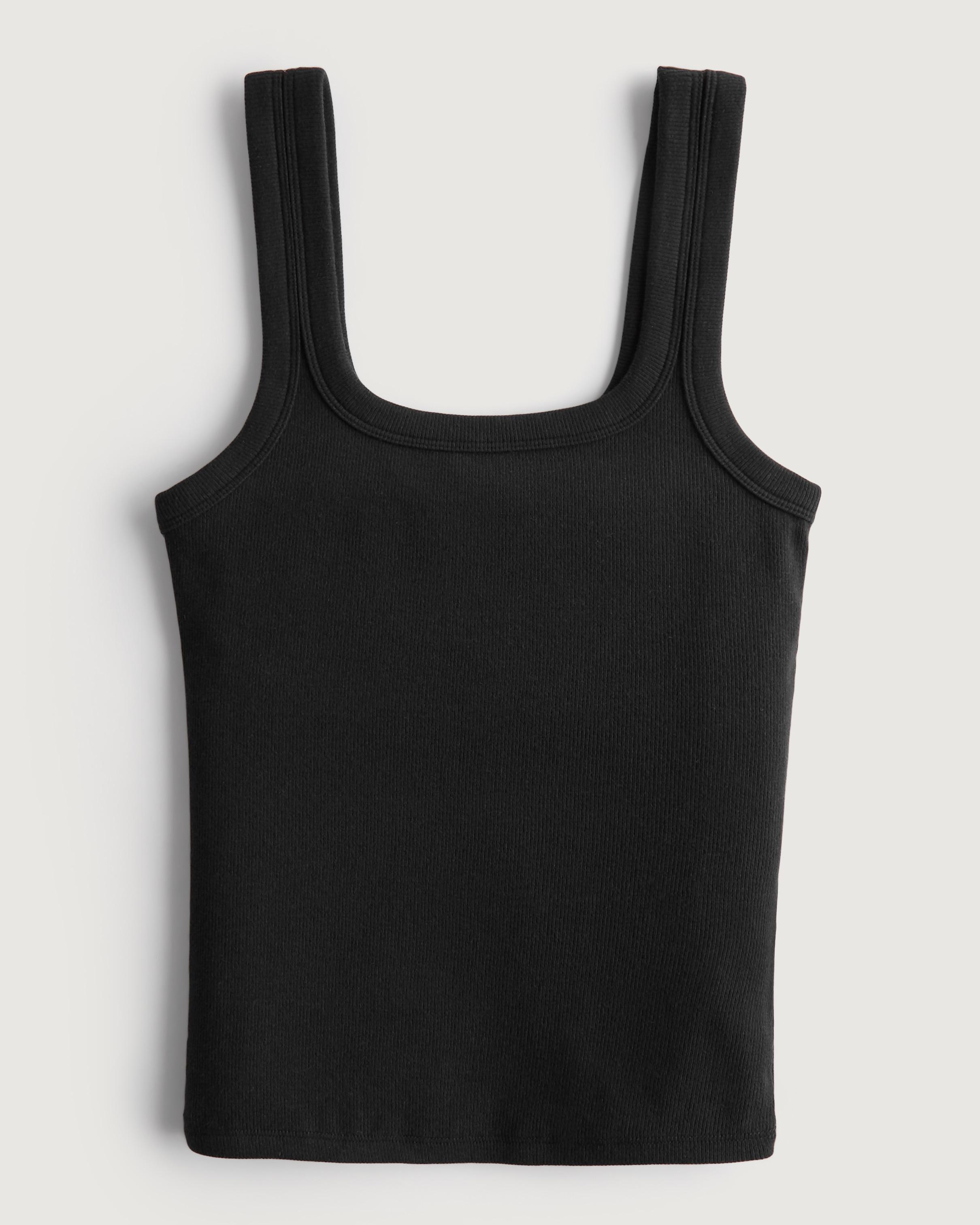 Hollister Ribbed Square-neck Tank in Black | Lyst UK
