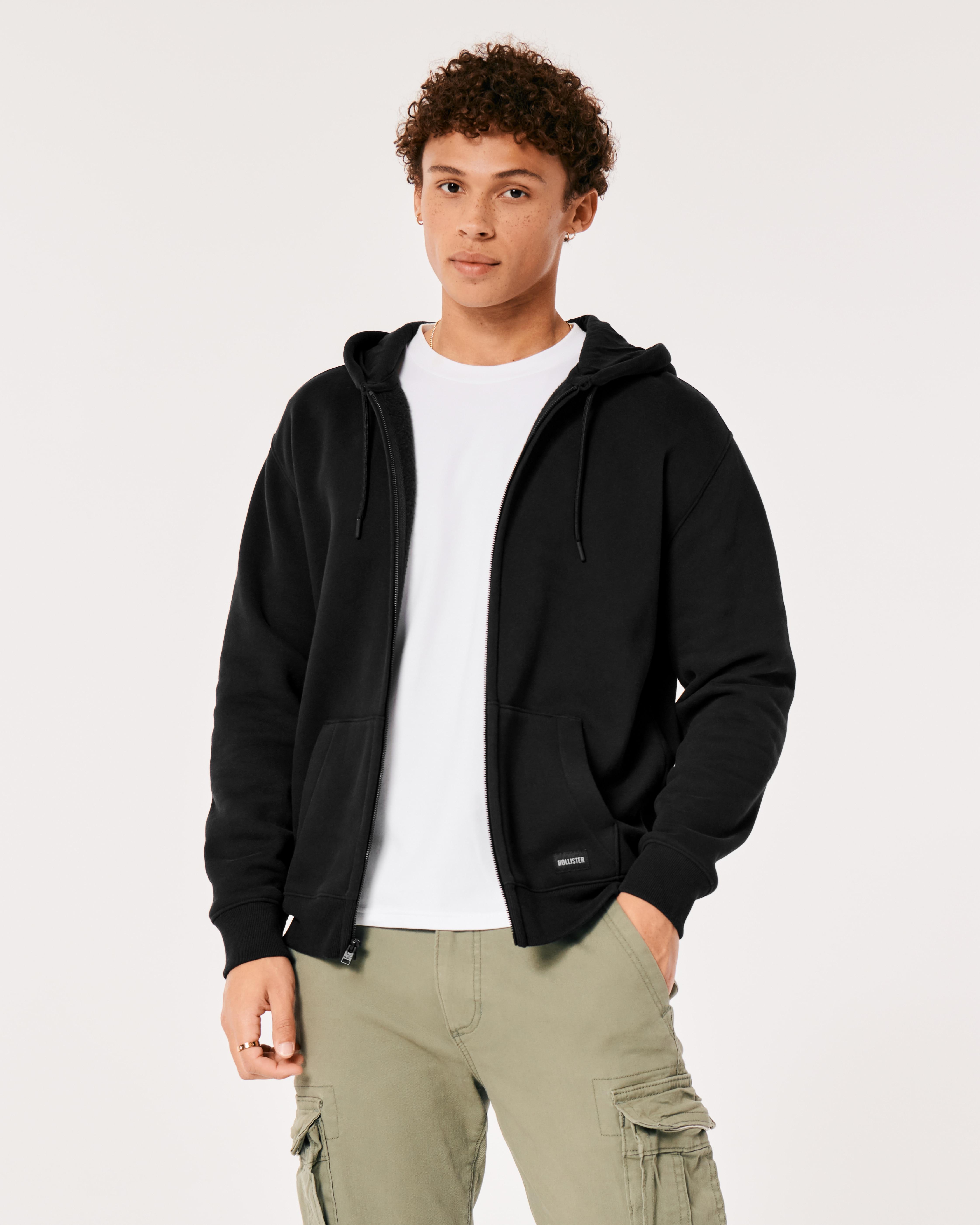 Hollister Relaxed Zip-up Hoodie in Black for Men | Lyst UK
