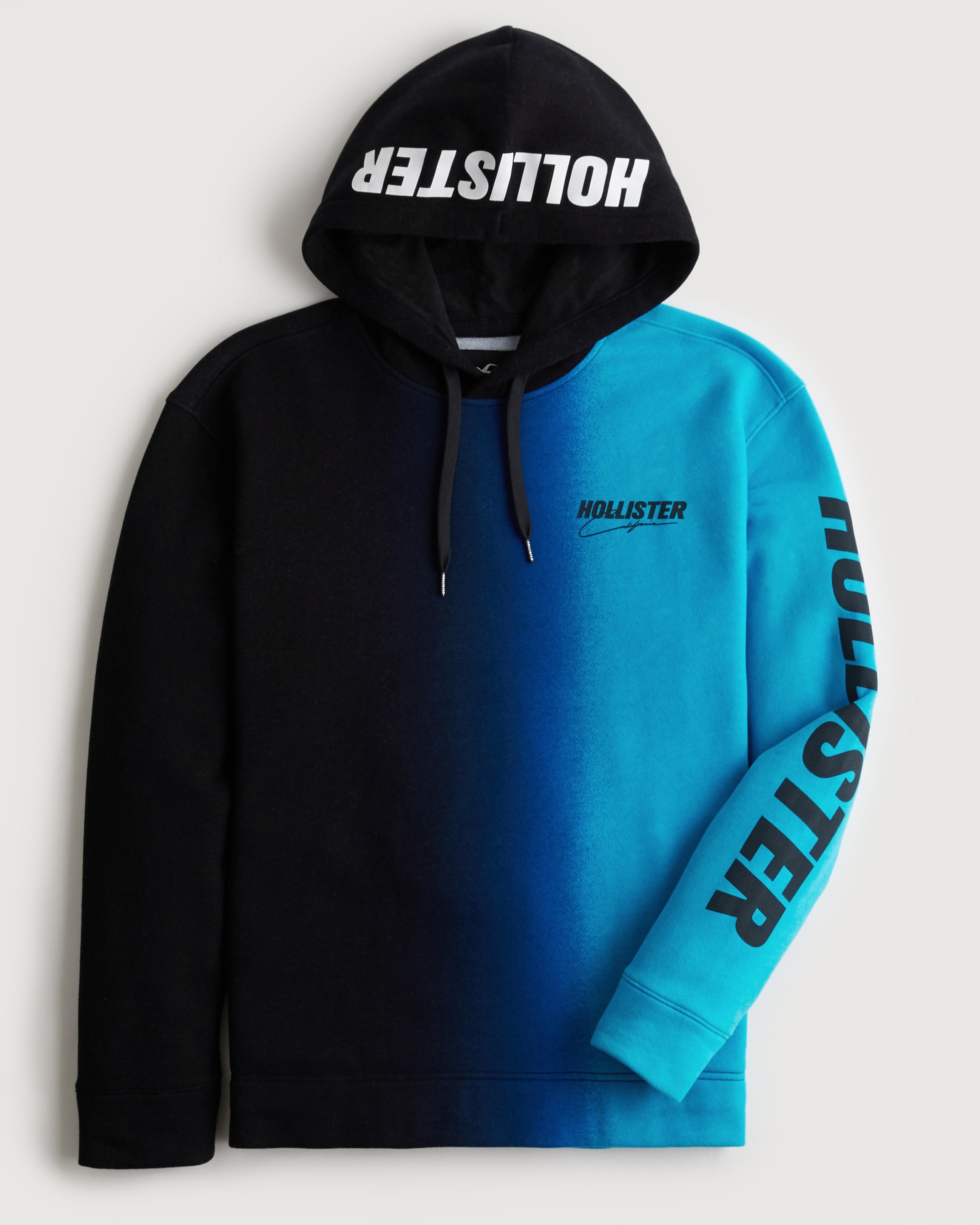 Hollister Ombre Print Logo Graphic Hoodie in Blue for Men