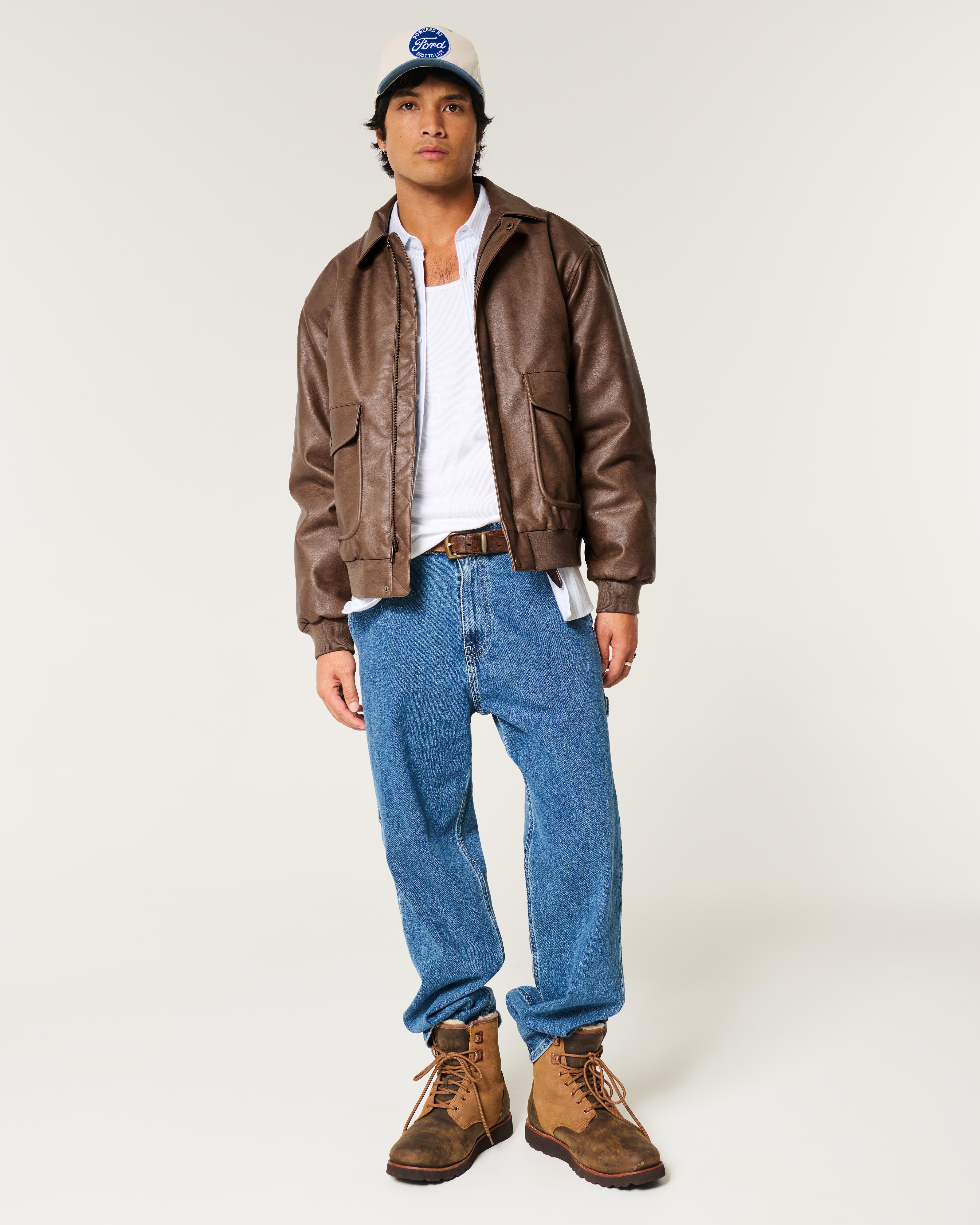 Hollister Vegan Leather Bomber Jacket in Brown for Men Lyst UK