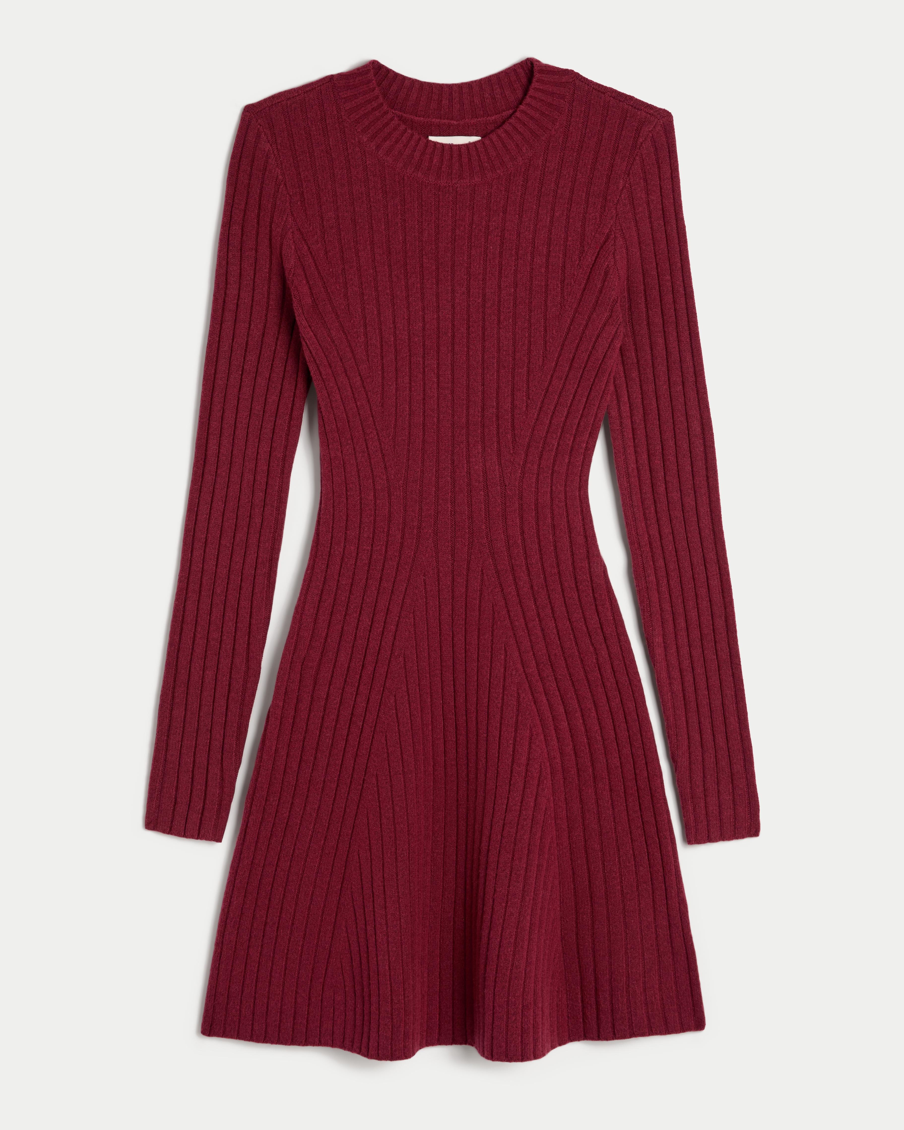 Hollister Ribbed Skater Mini Sweater Dress in Red Lyst UK