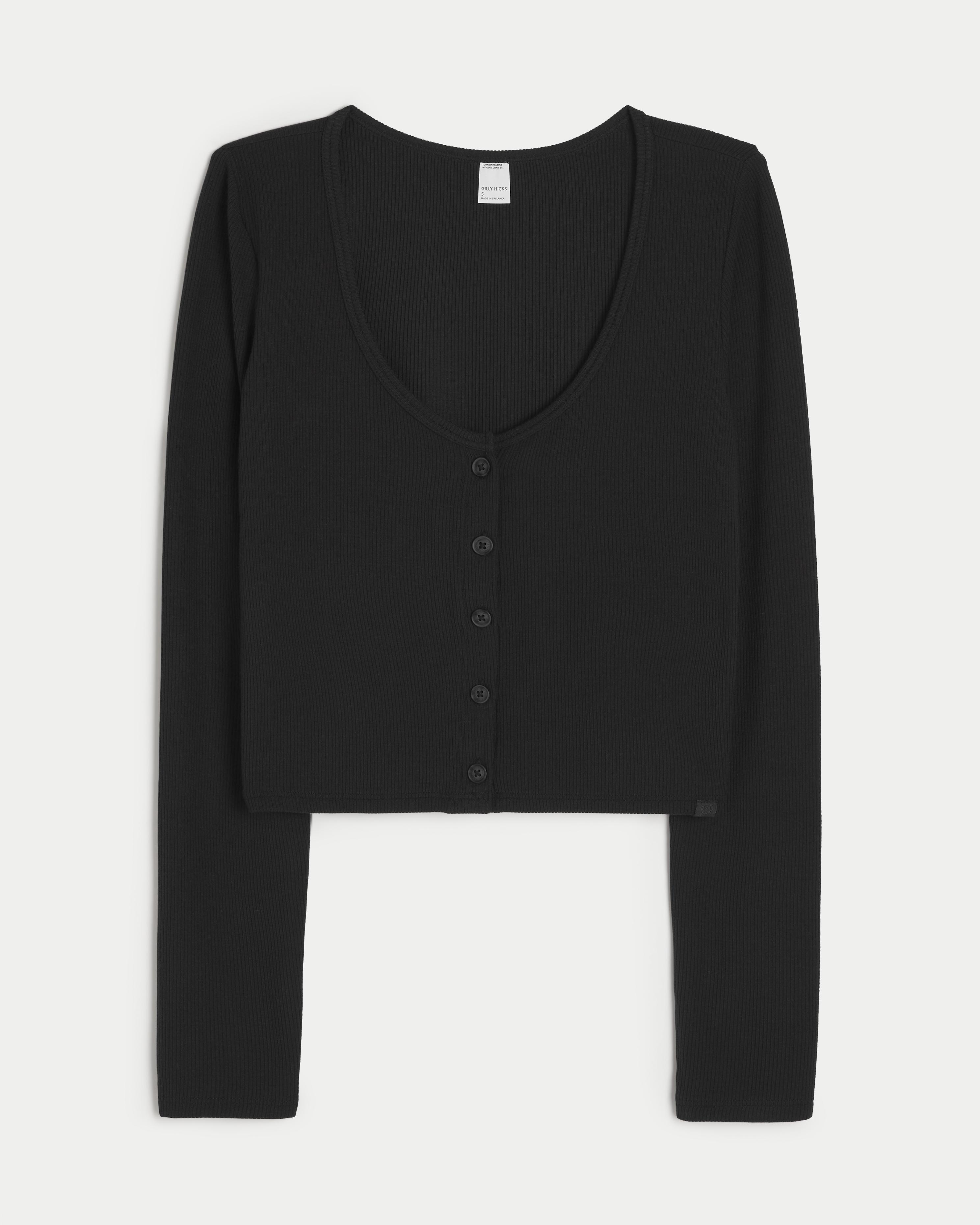 Hollister Gilly Hicks Jersey Rib Crop Cardigan in Black Lyst UK