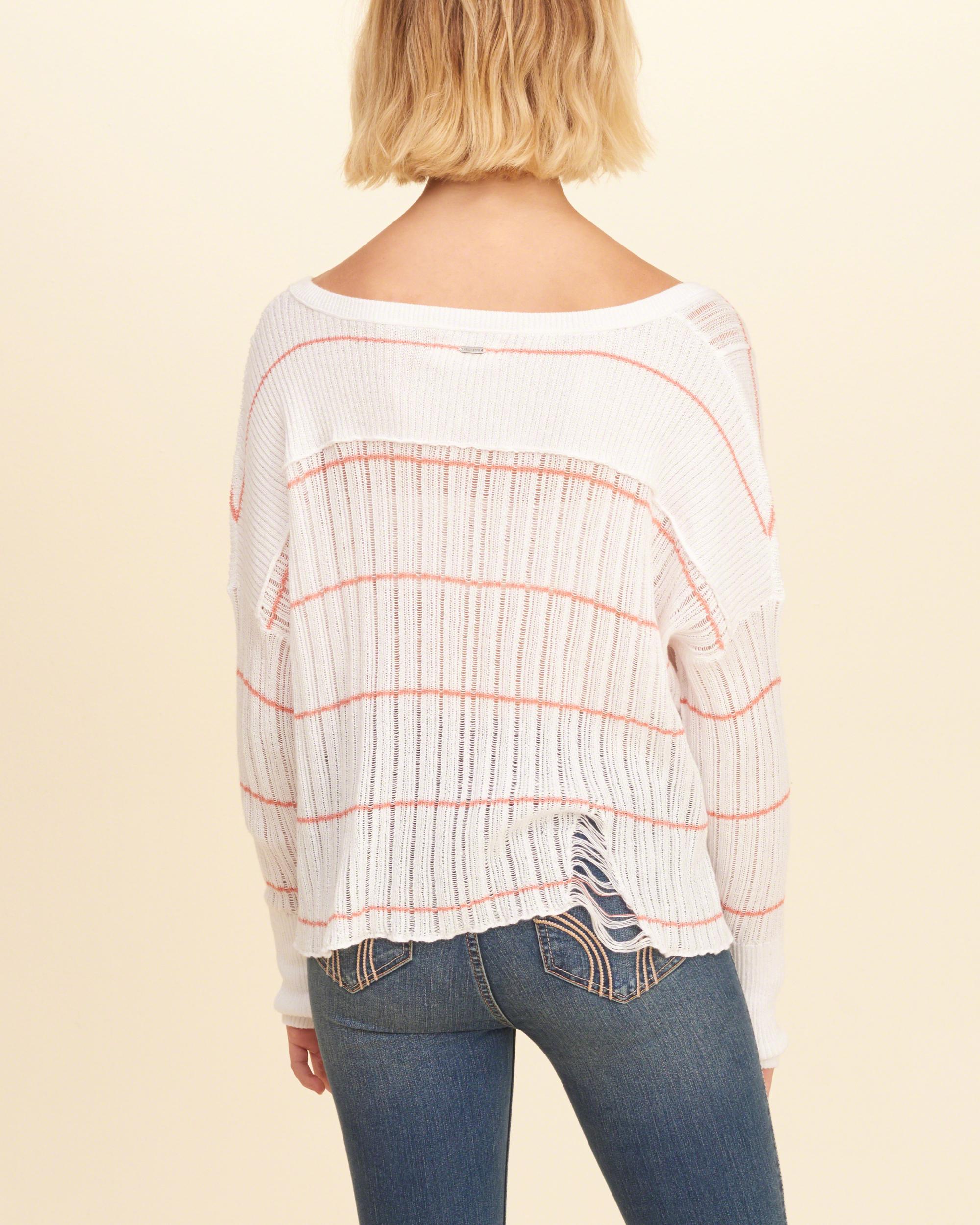 Lyst Hollister Distressed Oversized Henley Sweater in White
