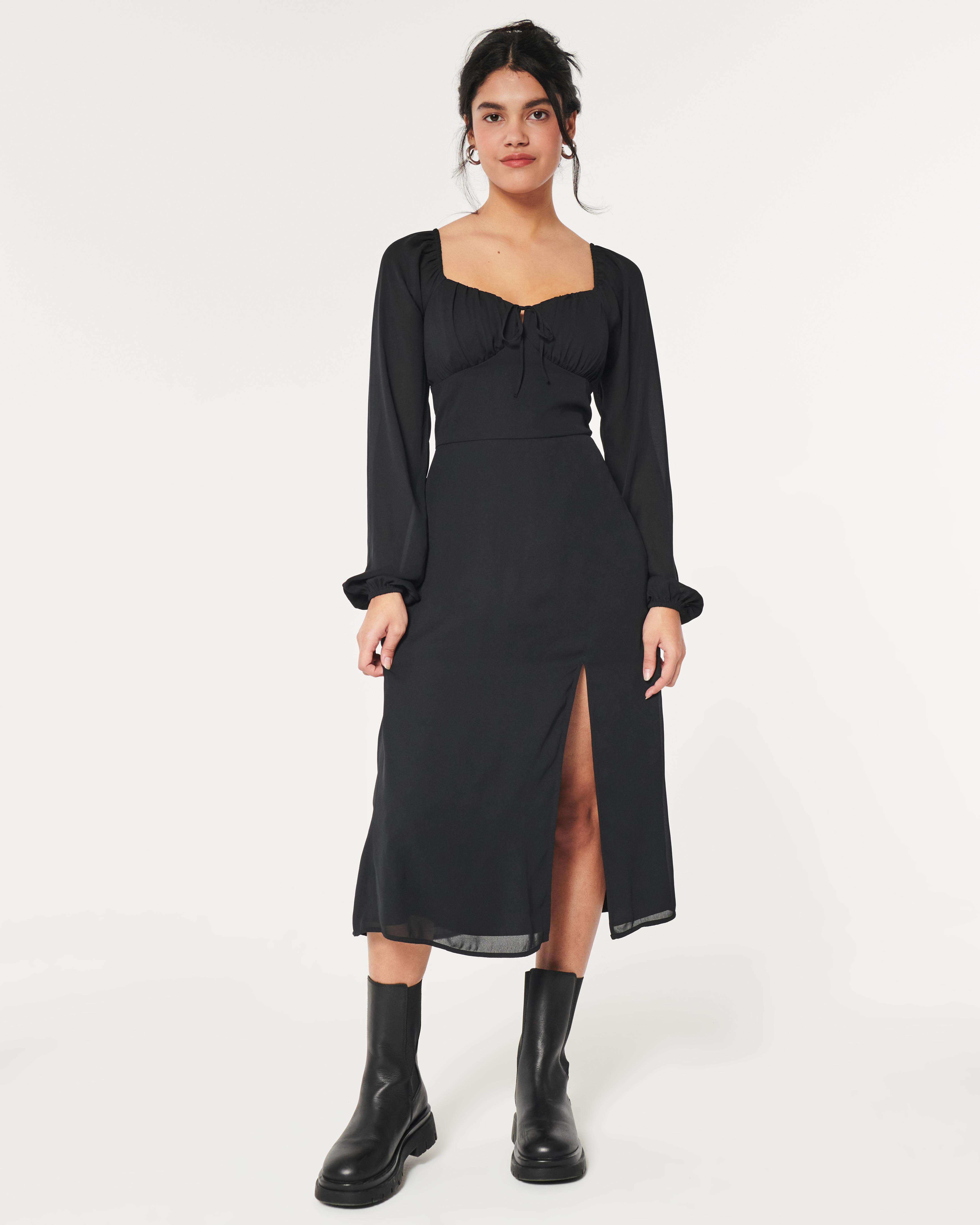 Hollister Long-sleeve Midi Dress in Black | Lyst UK