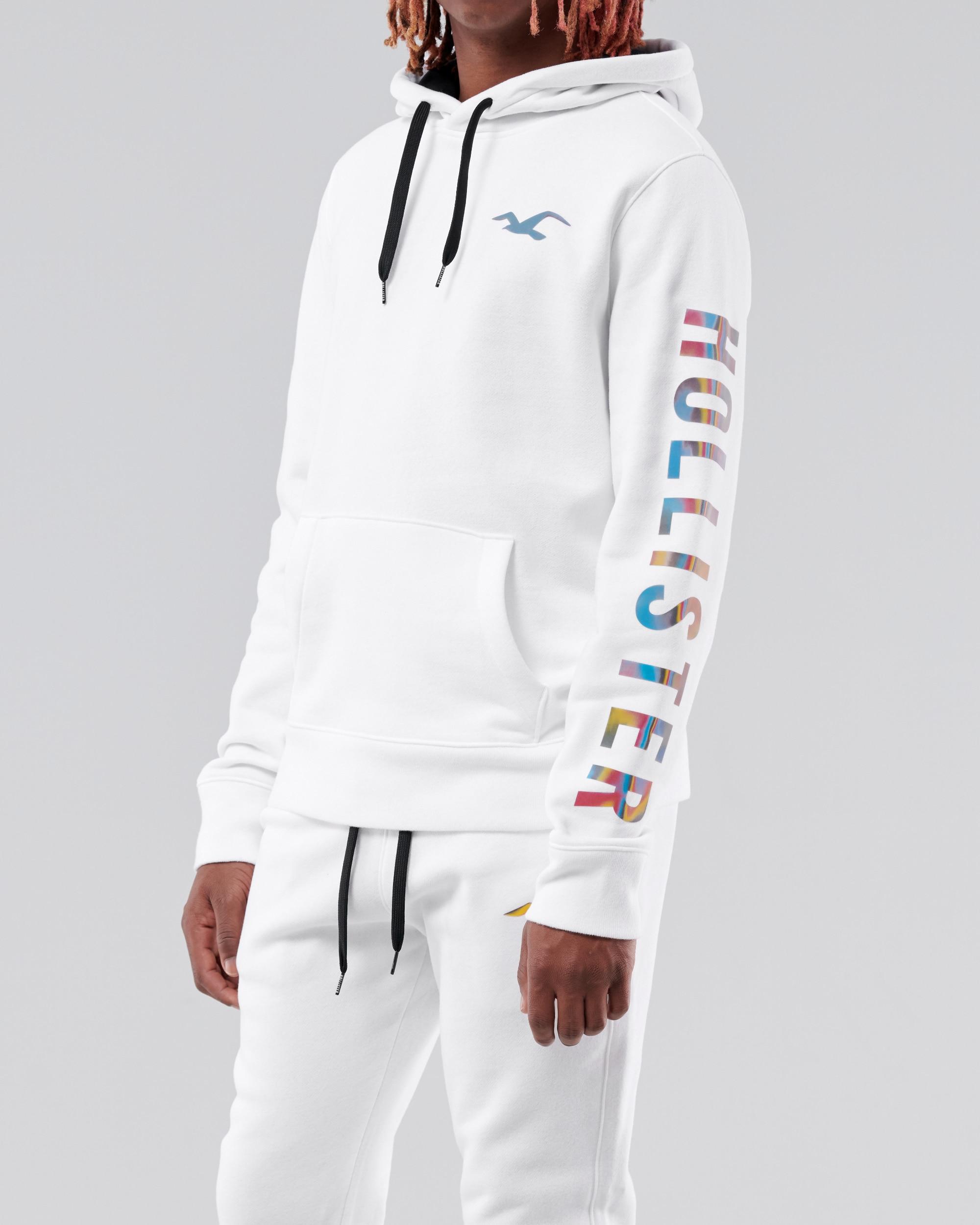 Hollister Holographic Ombré Logo Hoodie in White for Men