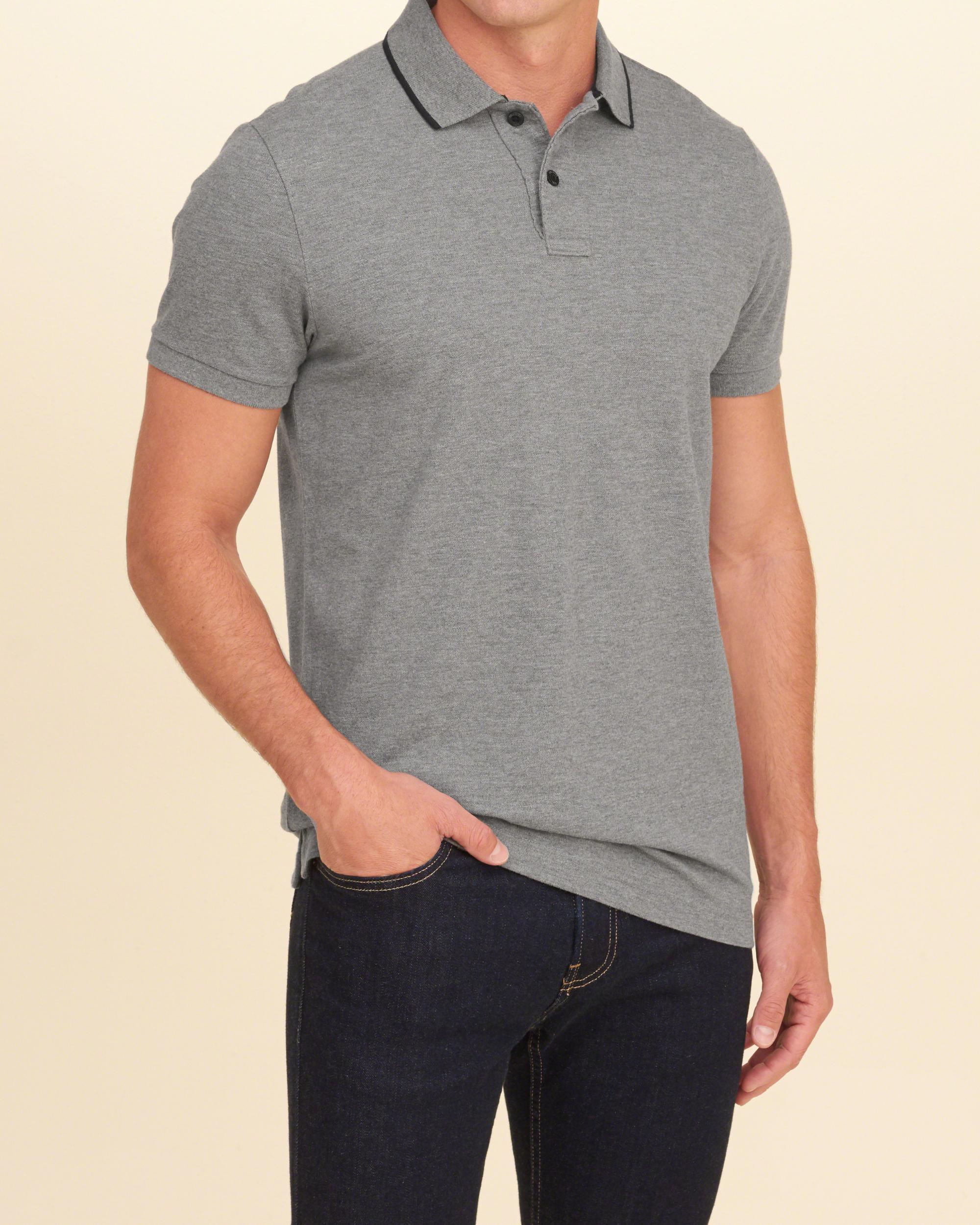 Lyst Hollister Tipped Stretch Pique Polo in Gray for Men