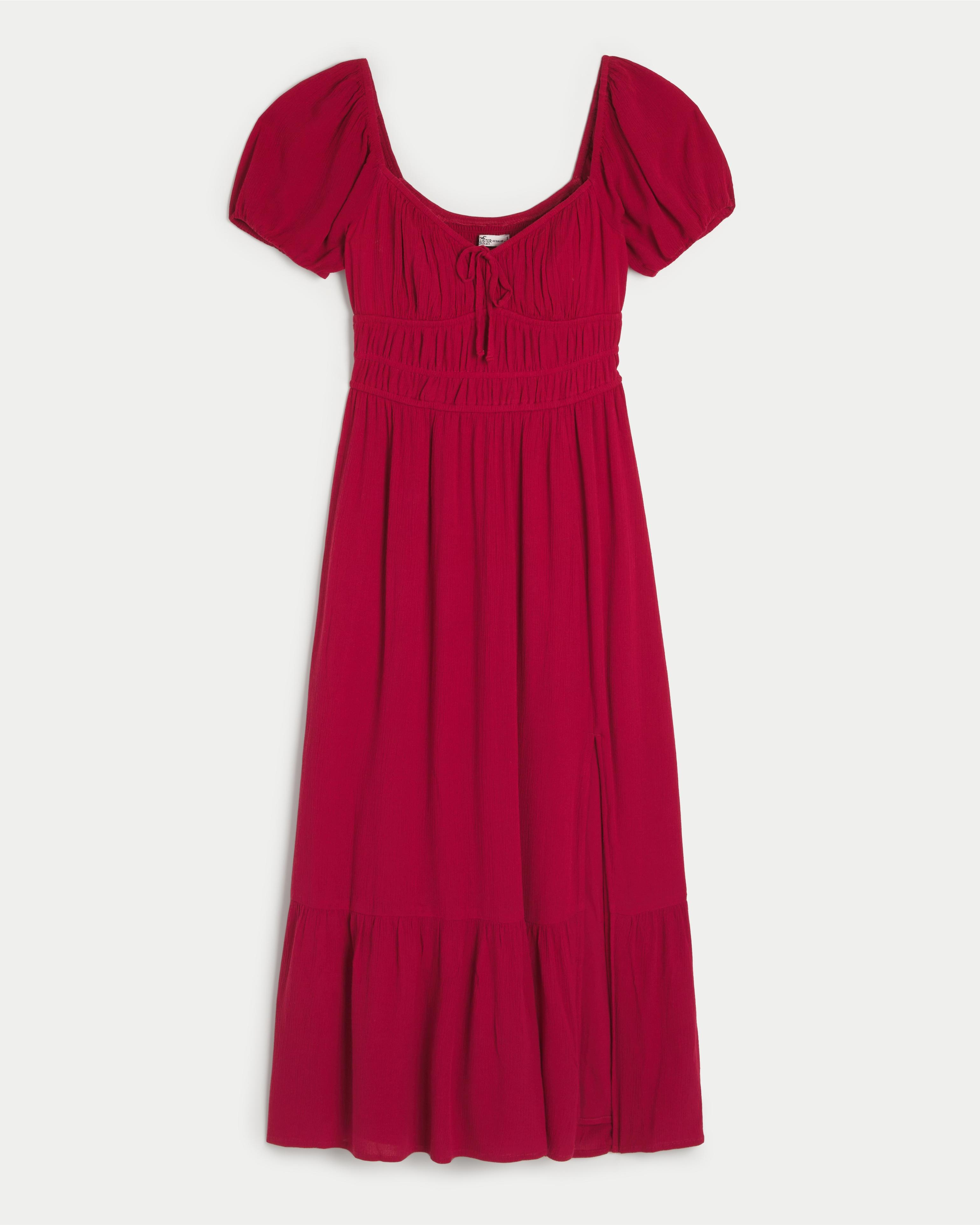 hollister red midi dress Hollister Crepe Open Back Midi Slip Dress in Red