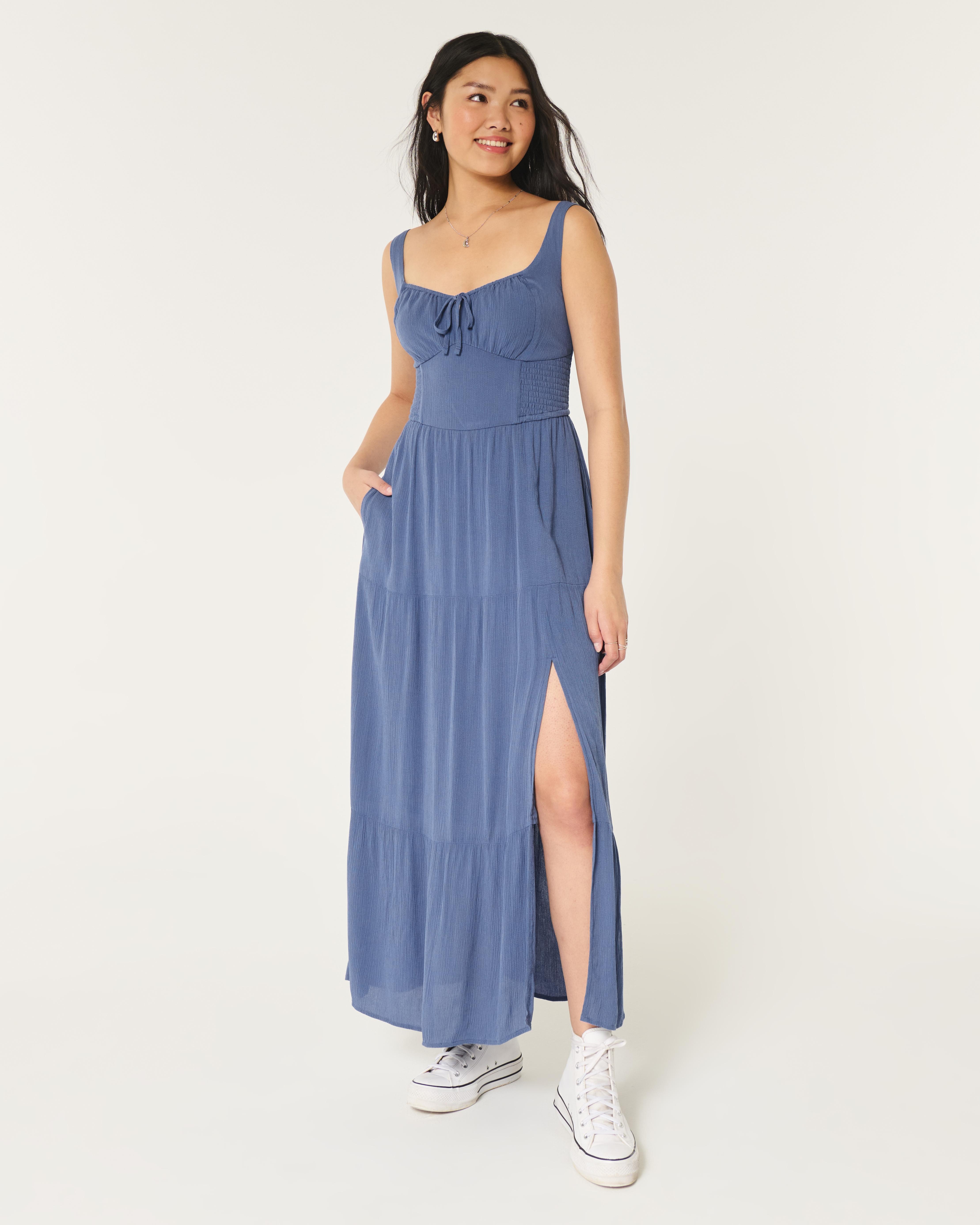 Hollister Hollister Sofia Side smocked Maxi Dress in Blue Lyst UK
