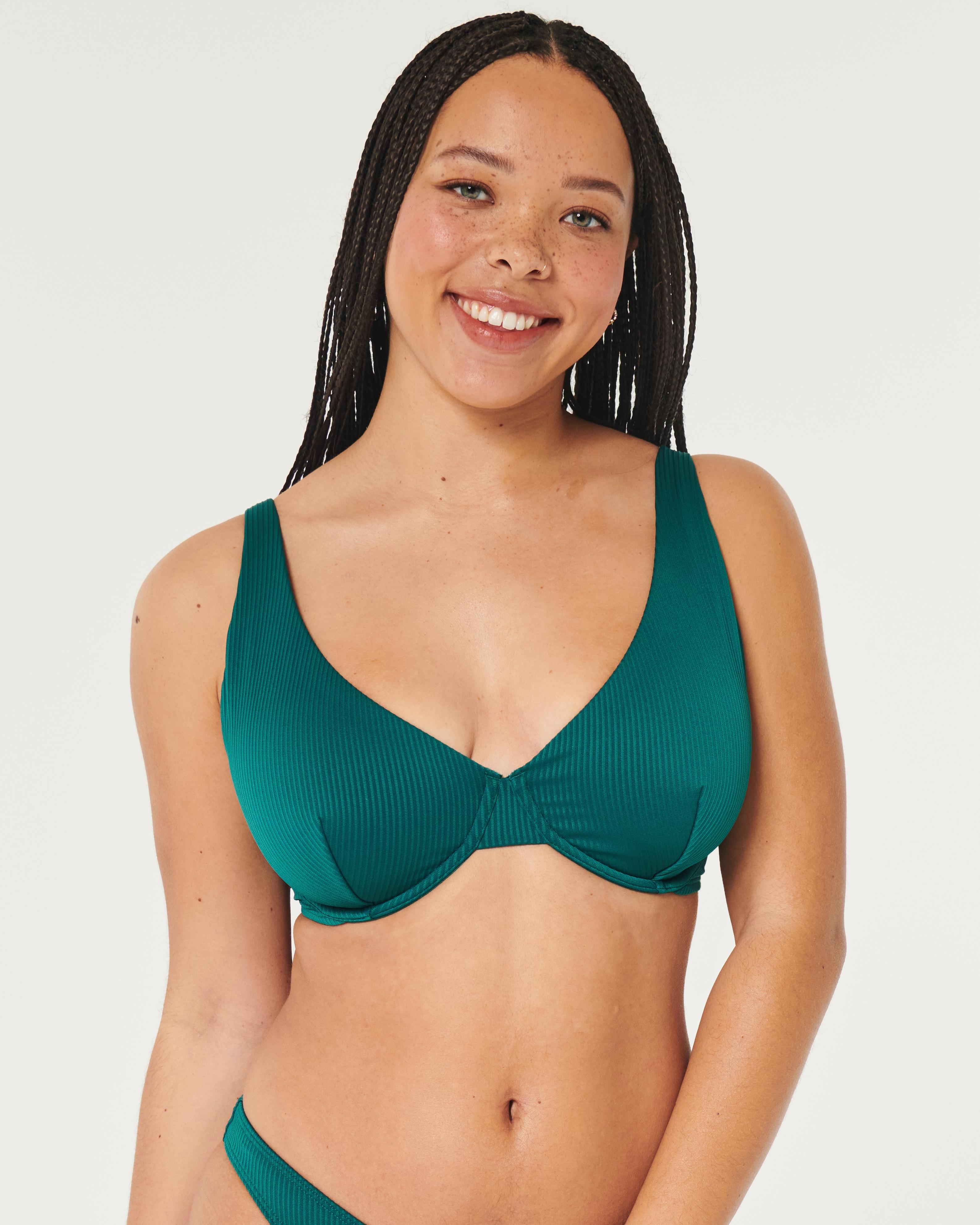 Hollister Curvy High Apex Ribbed Underwire Bikini Top in Green