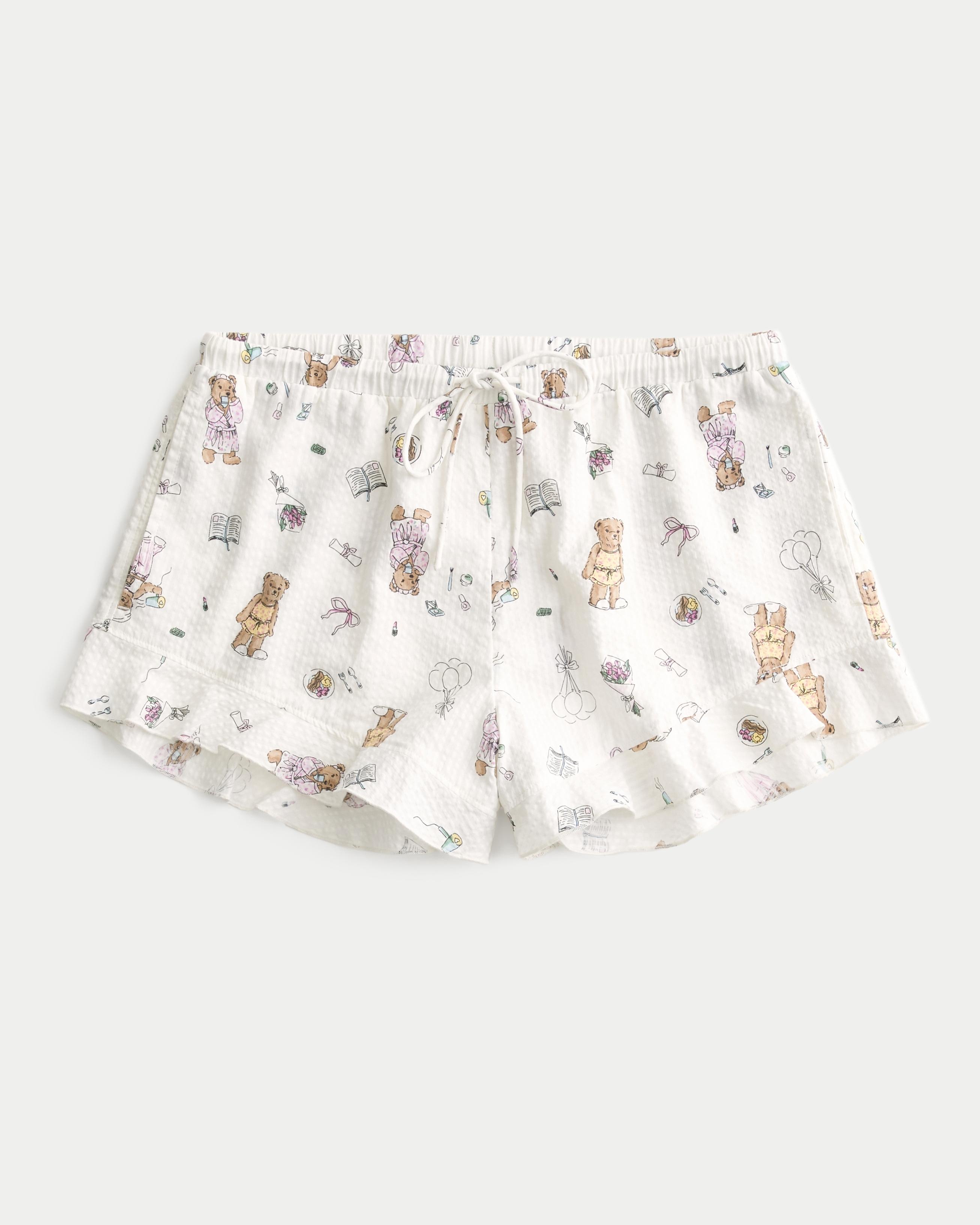 Teddy Bear Super Soft Pj Shorts Hollister Bear Pattern Ruffled - Main Image