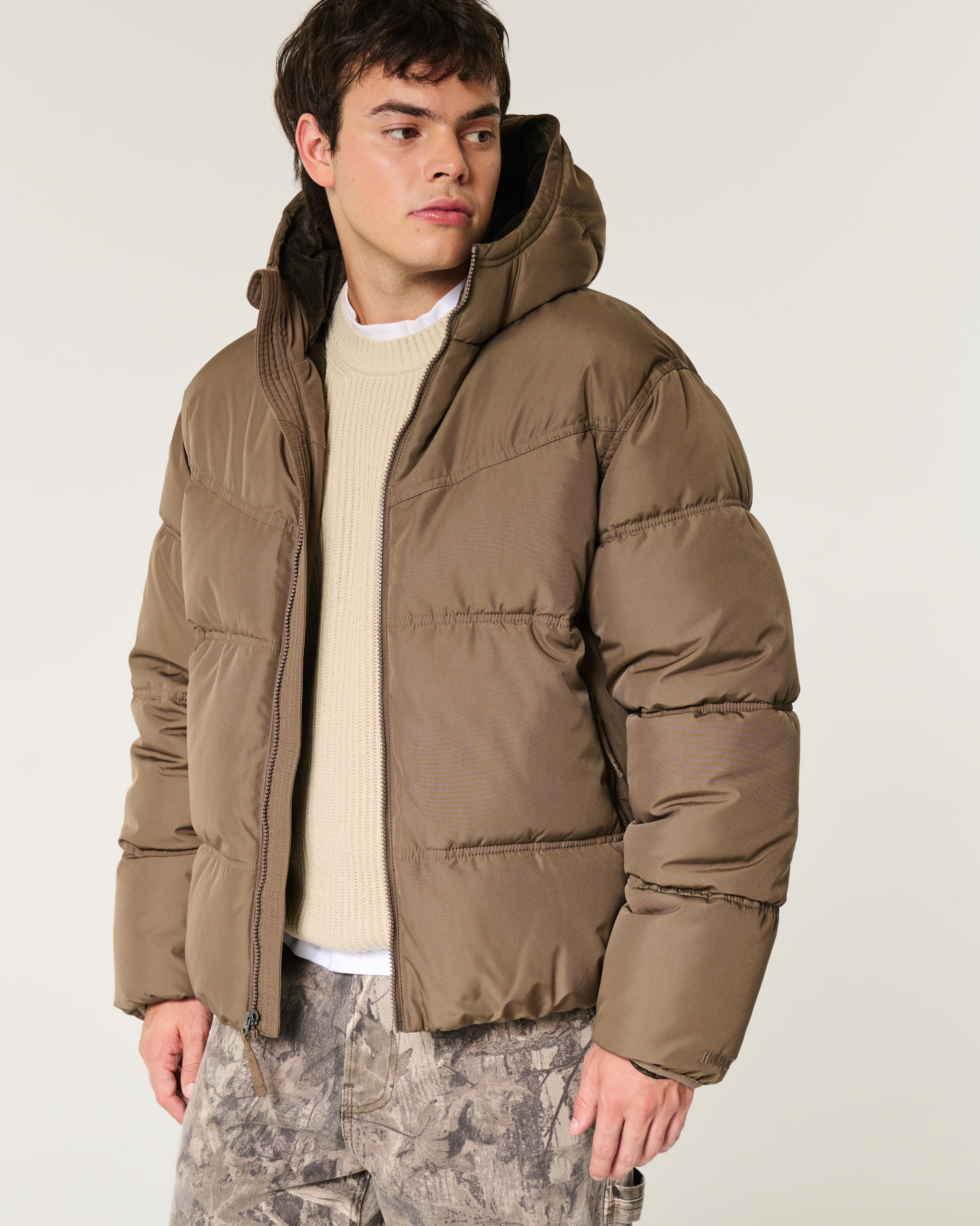 Hollister Faux Fur-lined Puffer Jacket in Brown for Men | Lyst UK