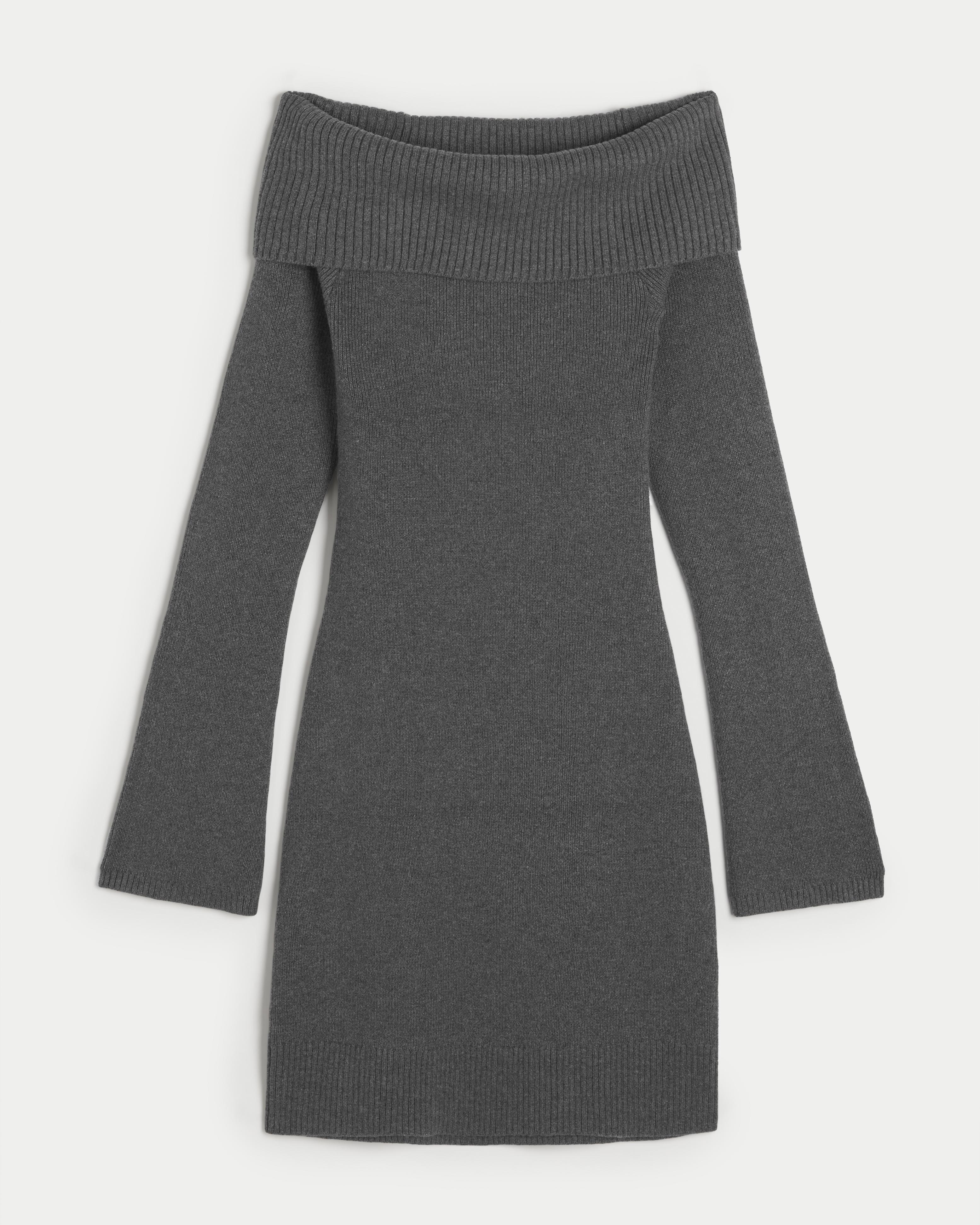 Hollister Off the shoulder Sweater Dress in Grey Lyst UK