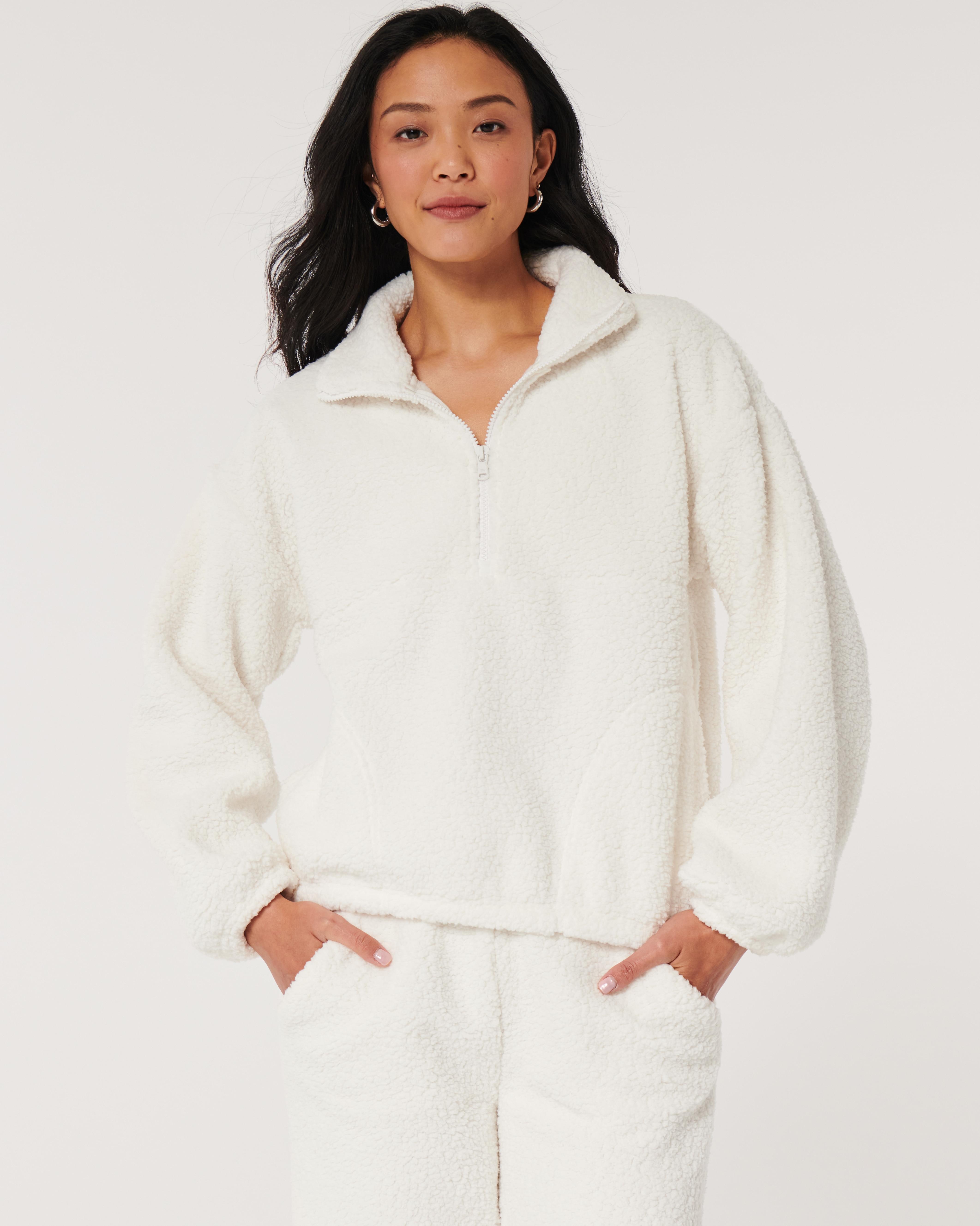 Hollister Gilly Hicks Sherpa Quarter-zip Pullover in White