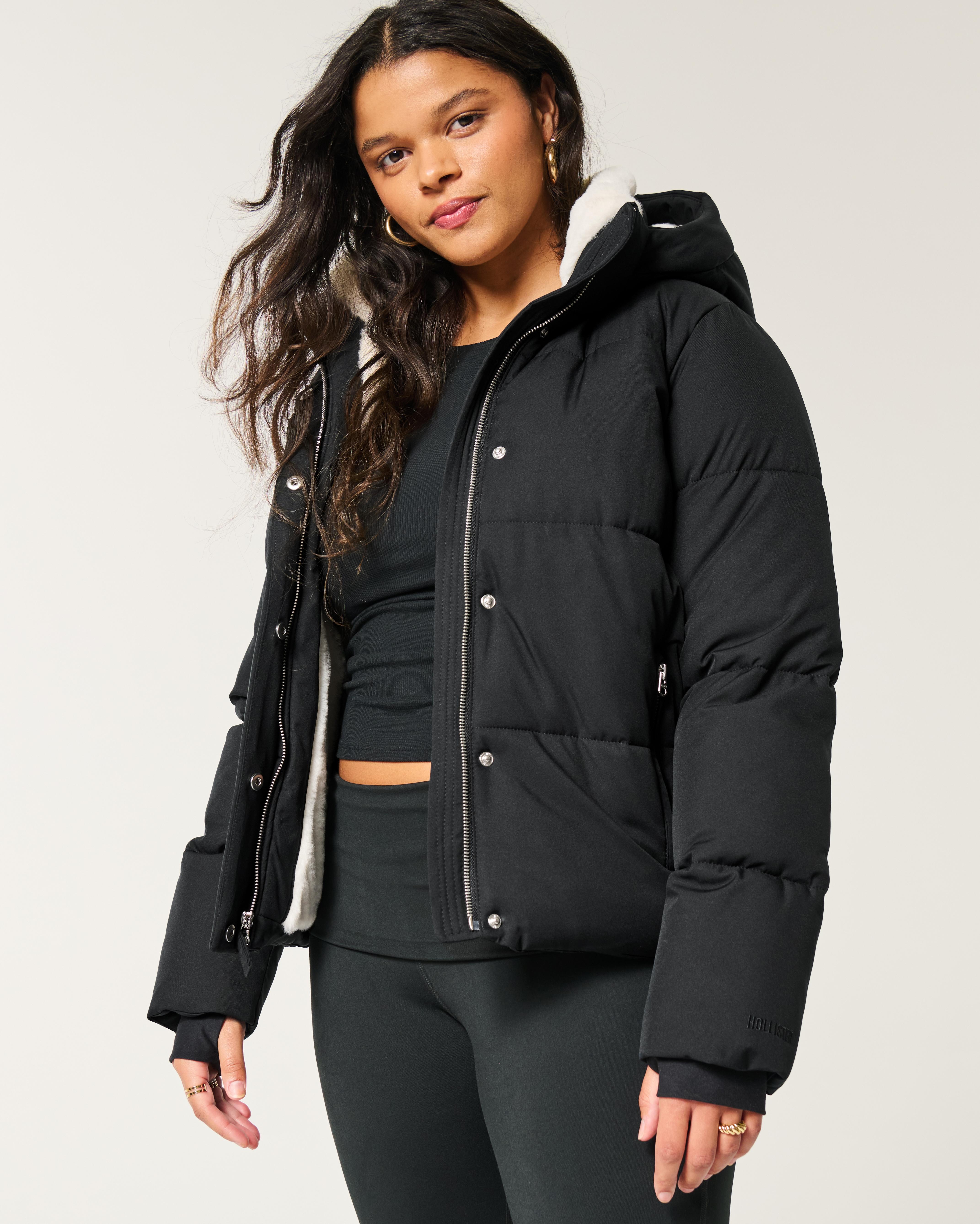 Hollister Faux Fur-lined All-weather Puffer Jacket in Black Lyst UK