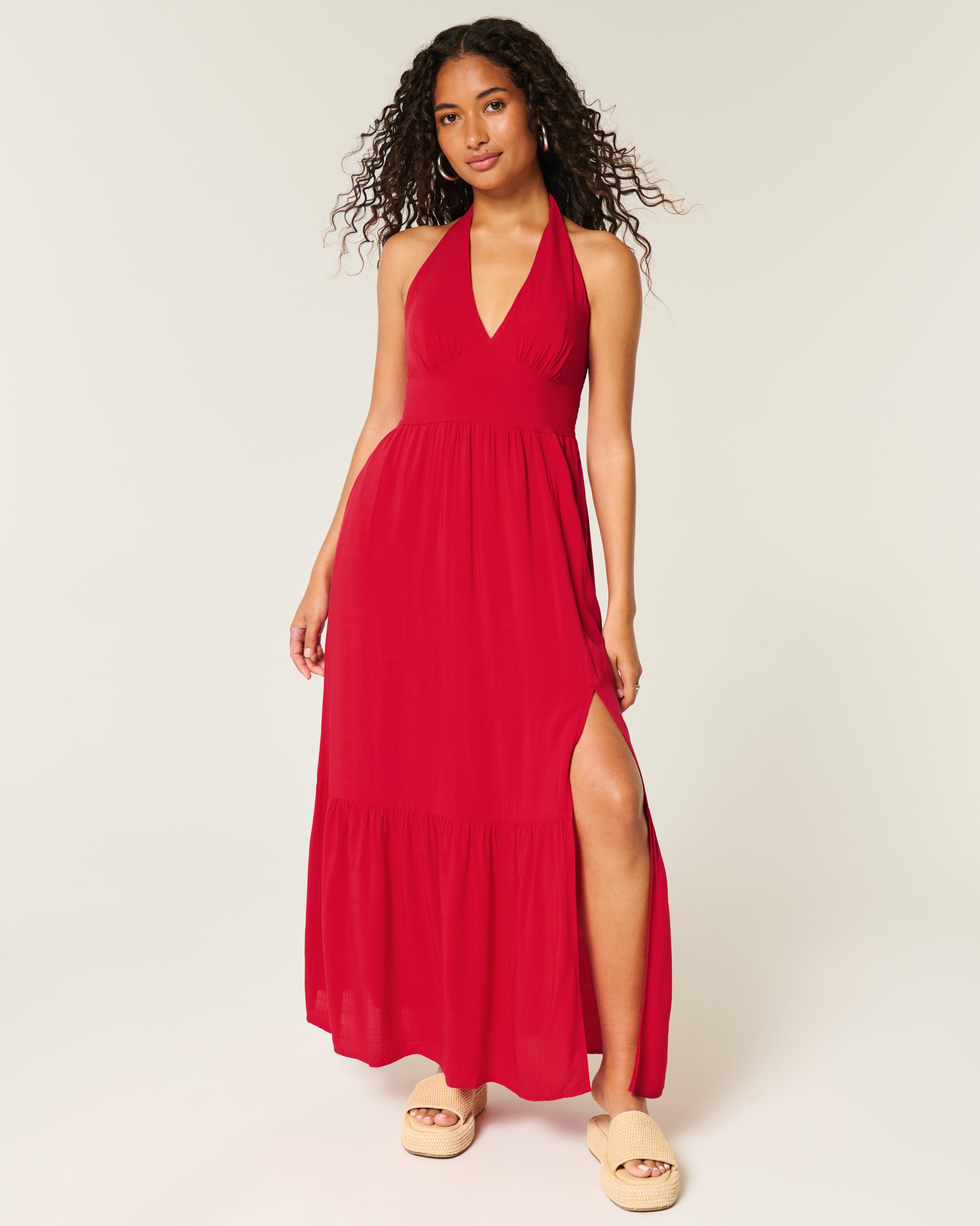 Hollister Halter Maxi Dress in Red | Lyst UK