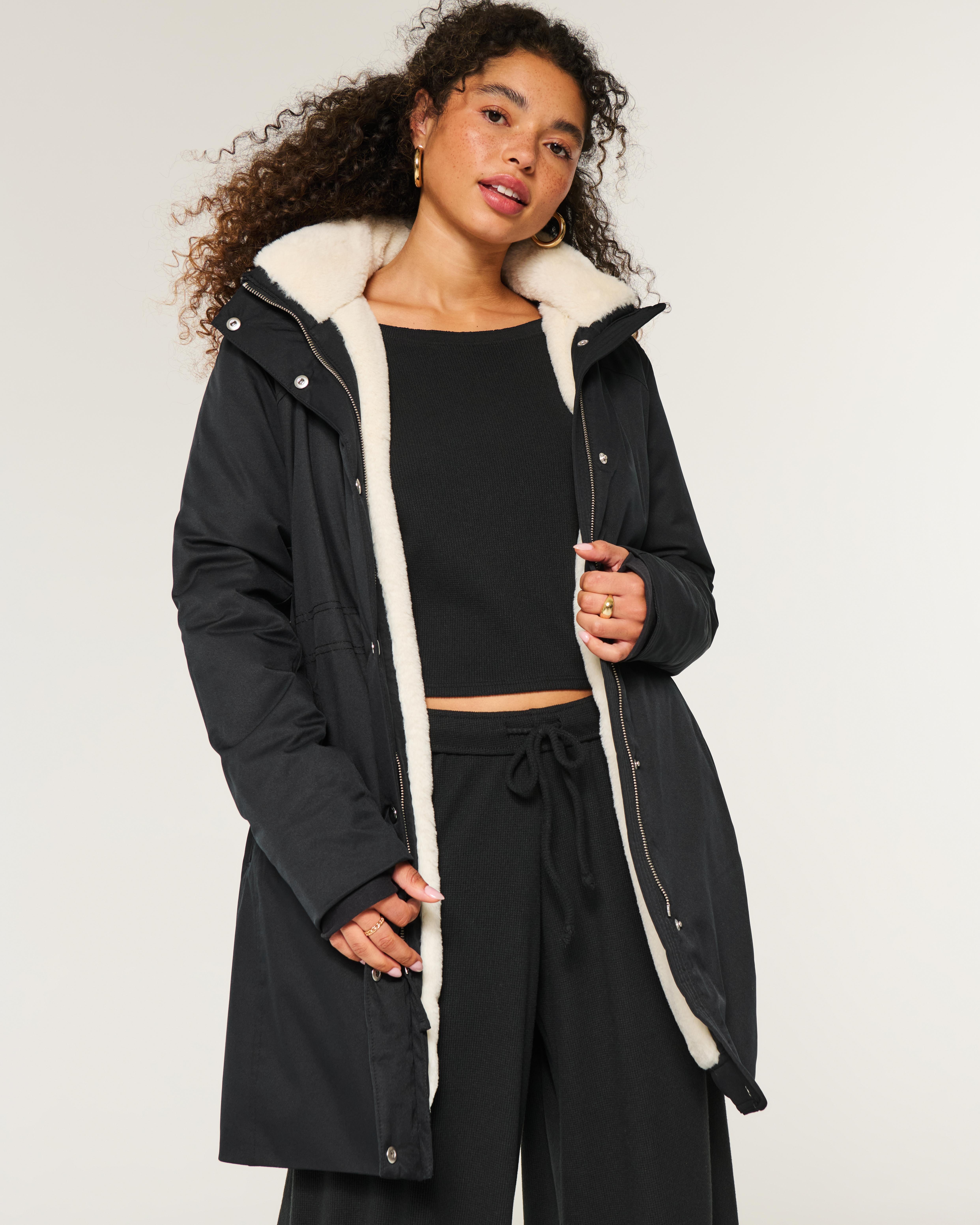 Hollister All weather Faux Fur lined Parka in Black Lyst UK