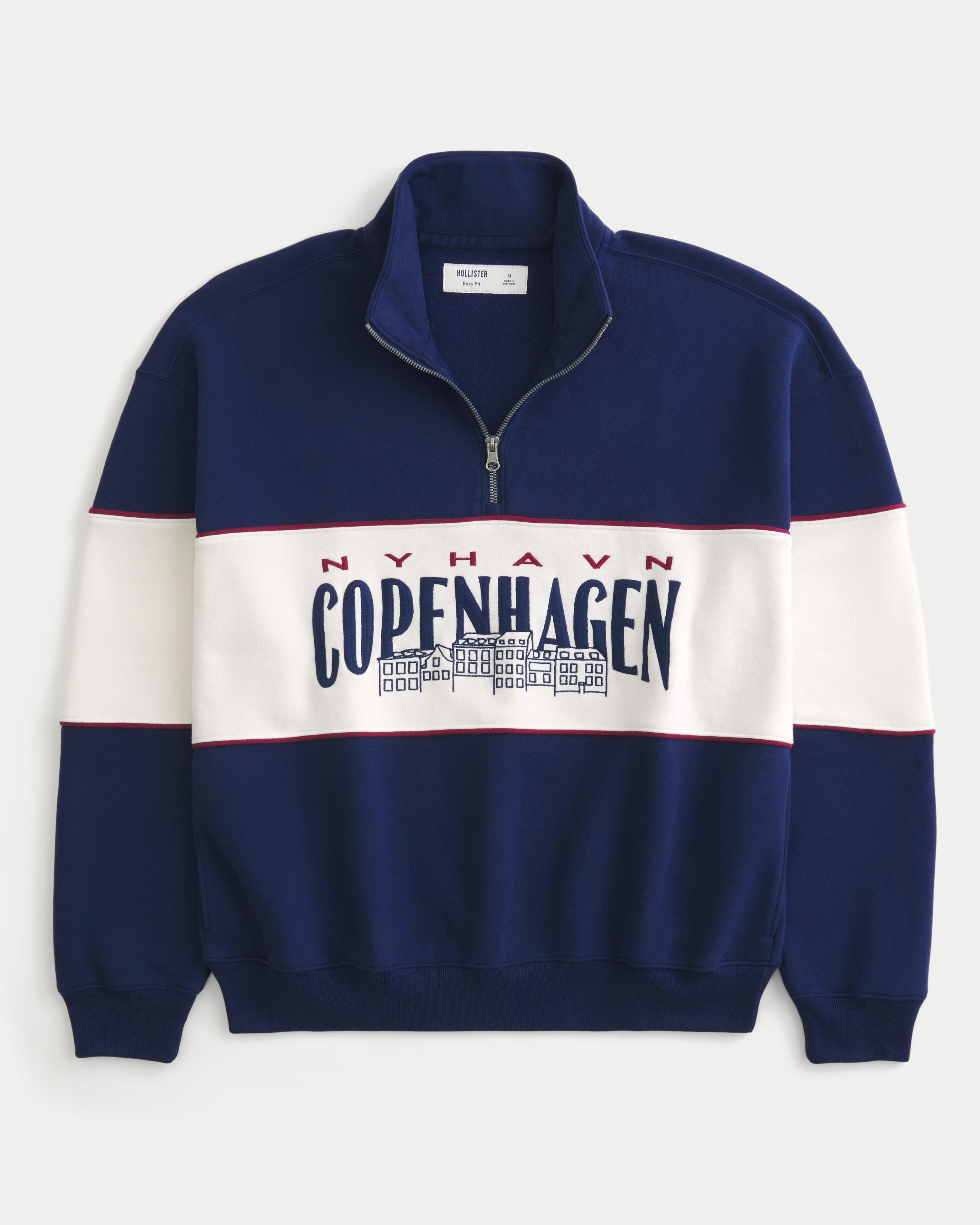 Hollister Boxy Quarter-zip Copenhagen Graphic Sweatshirt in Blue