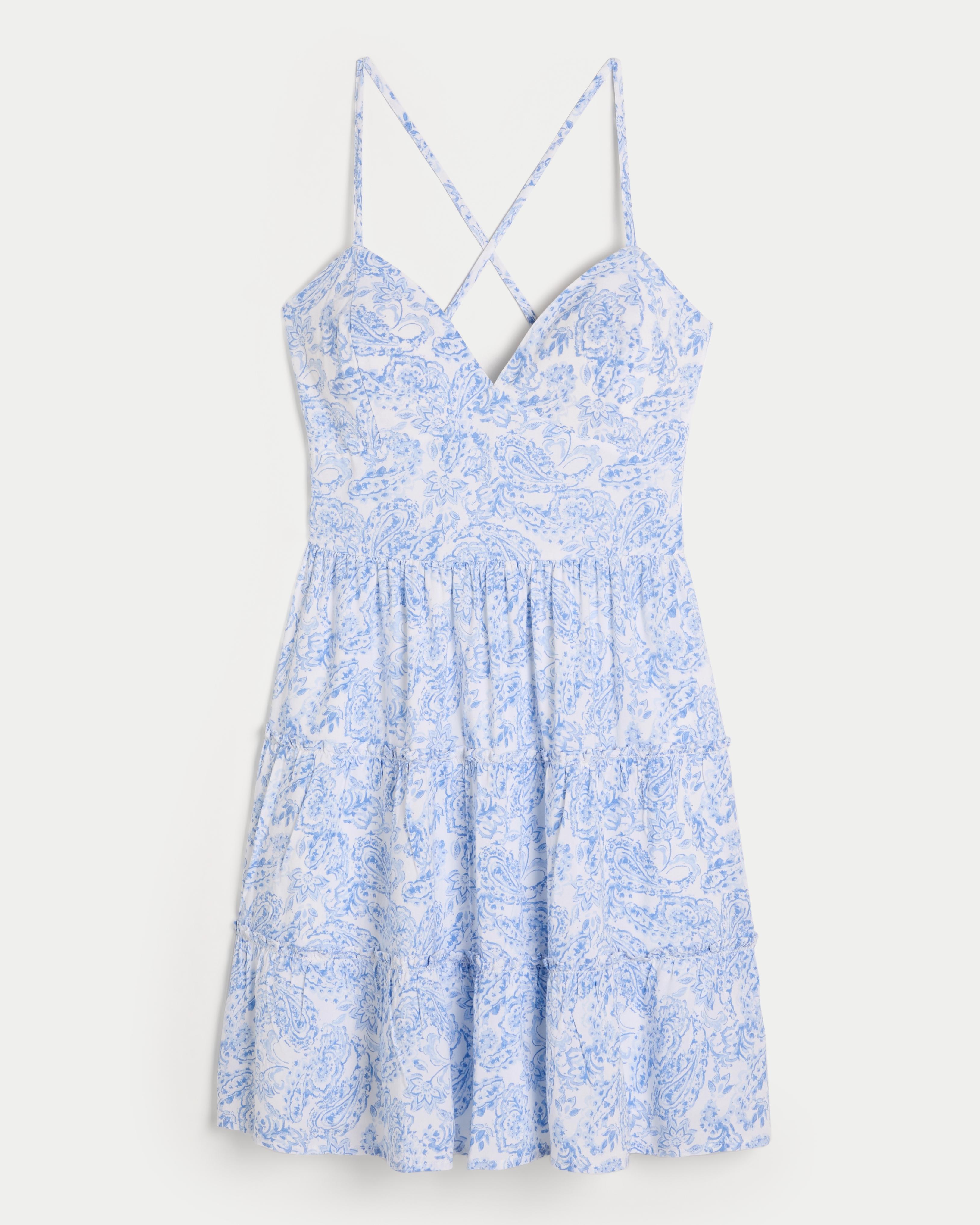 Hollister Open Back Tiered Mini Dress in Blue | Lyst UK
